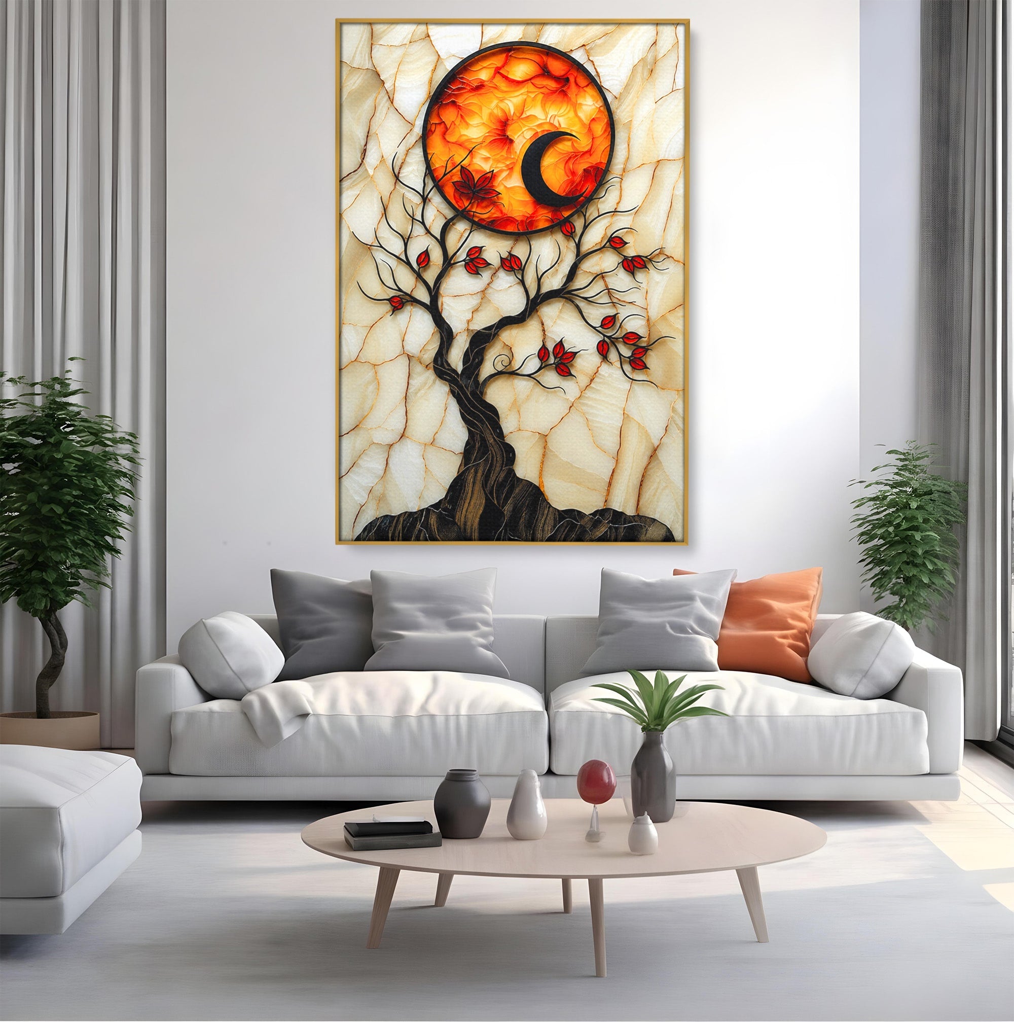Tablou Canvas Premium LuxCanva® A1858, Luna Si Copacul Fermecat, Copac, Luna, Fantezie, Natura, Living, Culori Vibrante