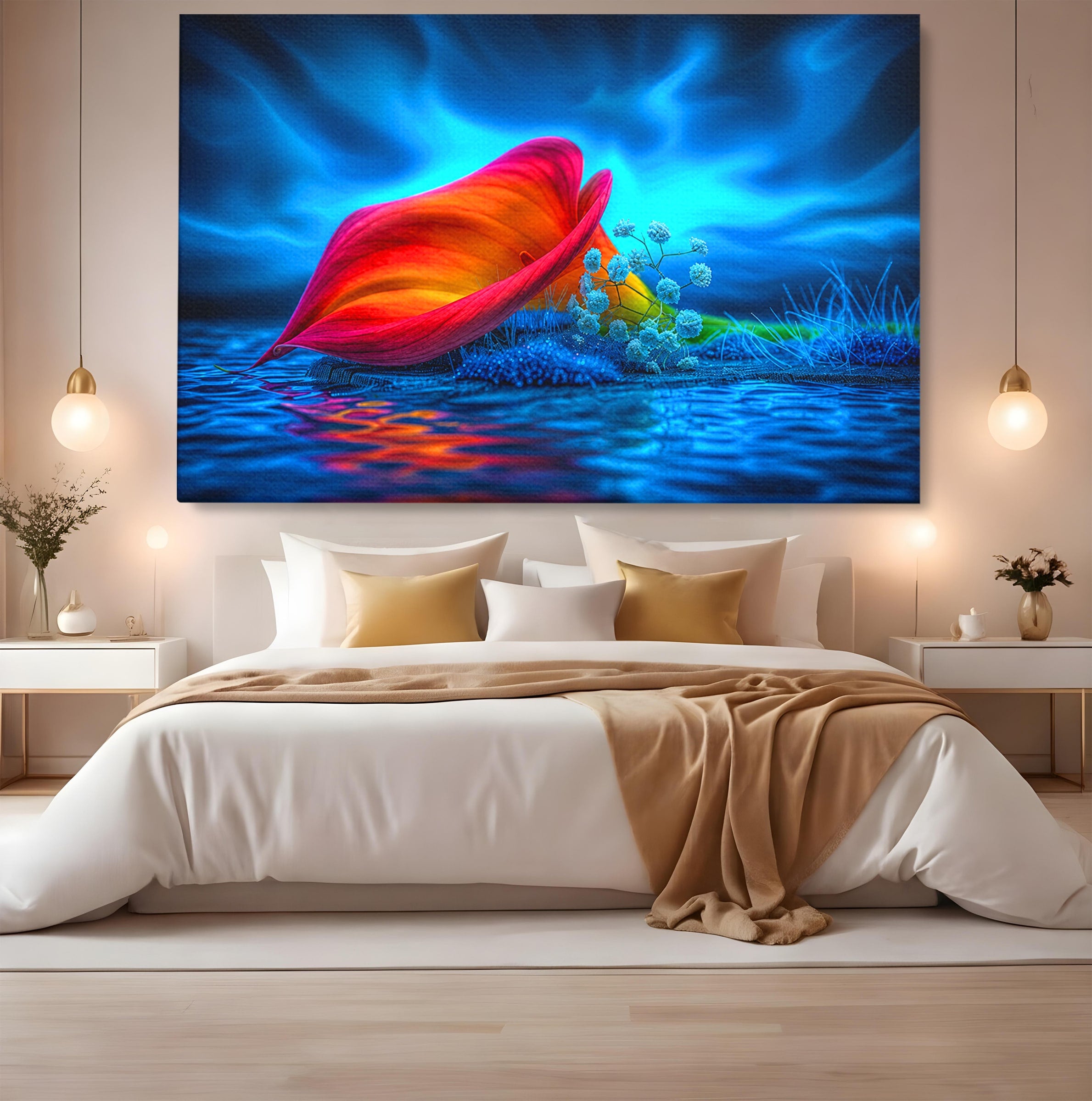 Tablou Canvas Premium LuxCanva® A1859, Floare Fantastica, Floare, Apa, Natura, Fantezie, Dormitor, Living, Culori Vibrante