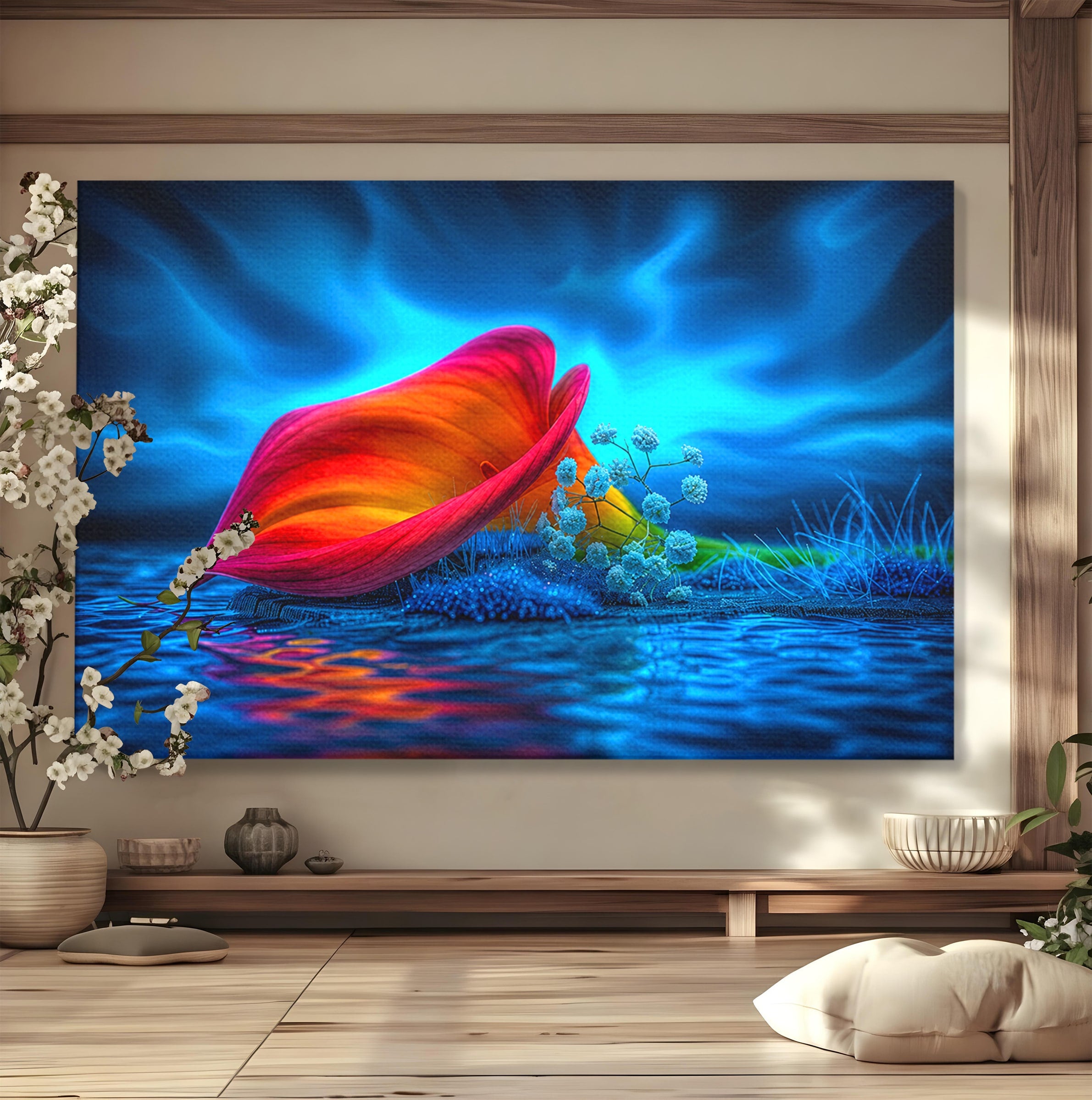 Tablou Canvas Premium LuxCanva® A1859, Floare Fantastica, Floare, Apa, Natura, Fantezie, Dormitor, Living, Culori Vibrante