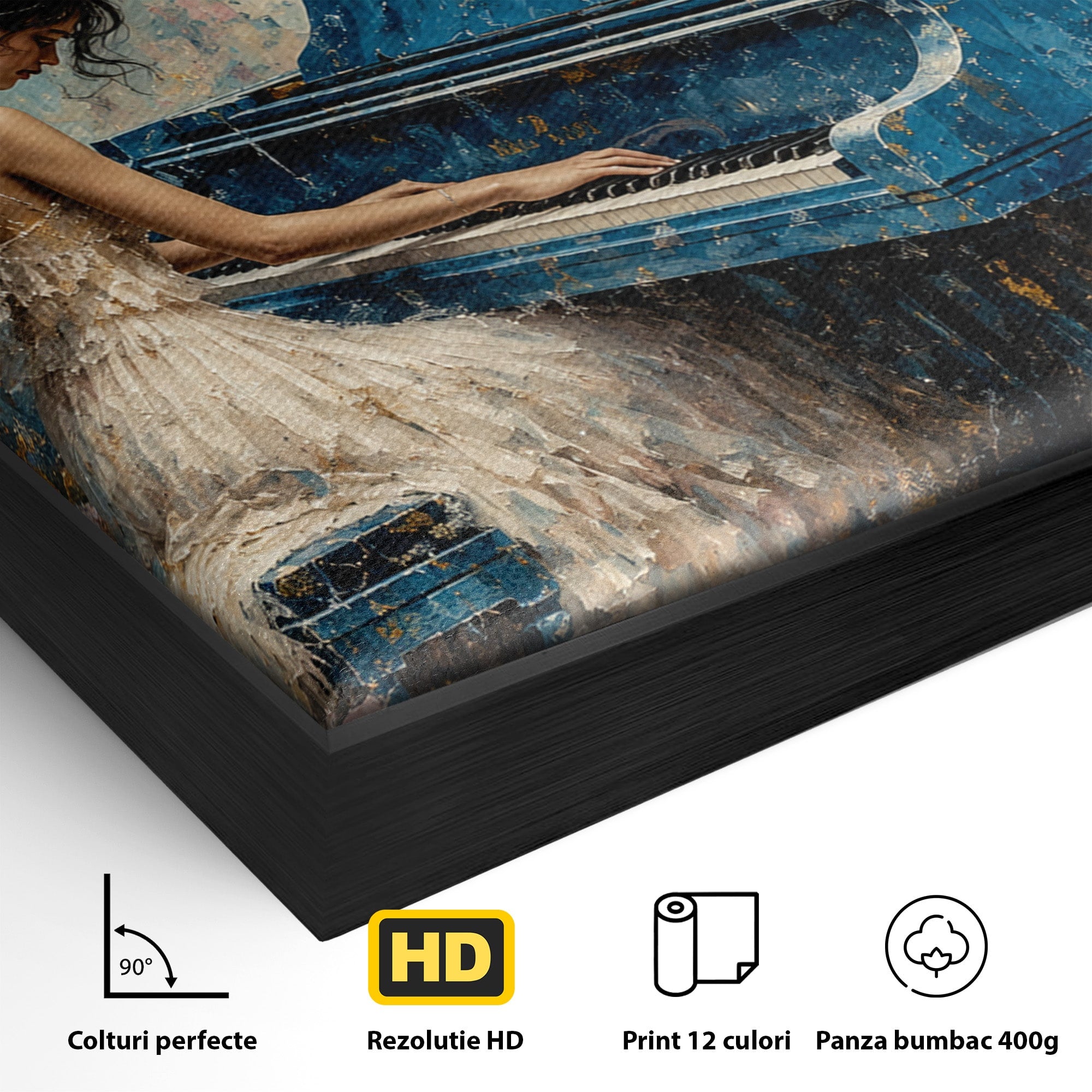 Tablou Canvas Premium LuxCanva® A1860, Ingerul Muzicii, Inger, Pian, Flori, Muzica, Living, Dormitor, Culori Vibrante