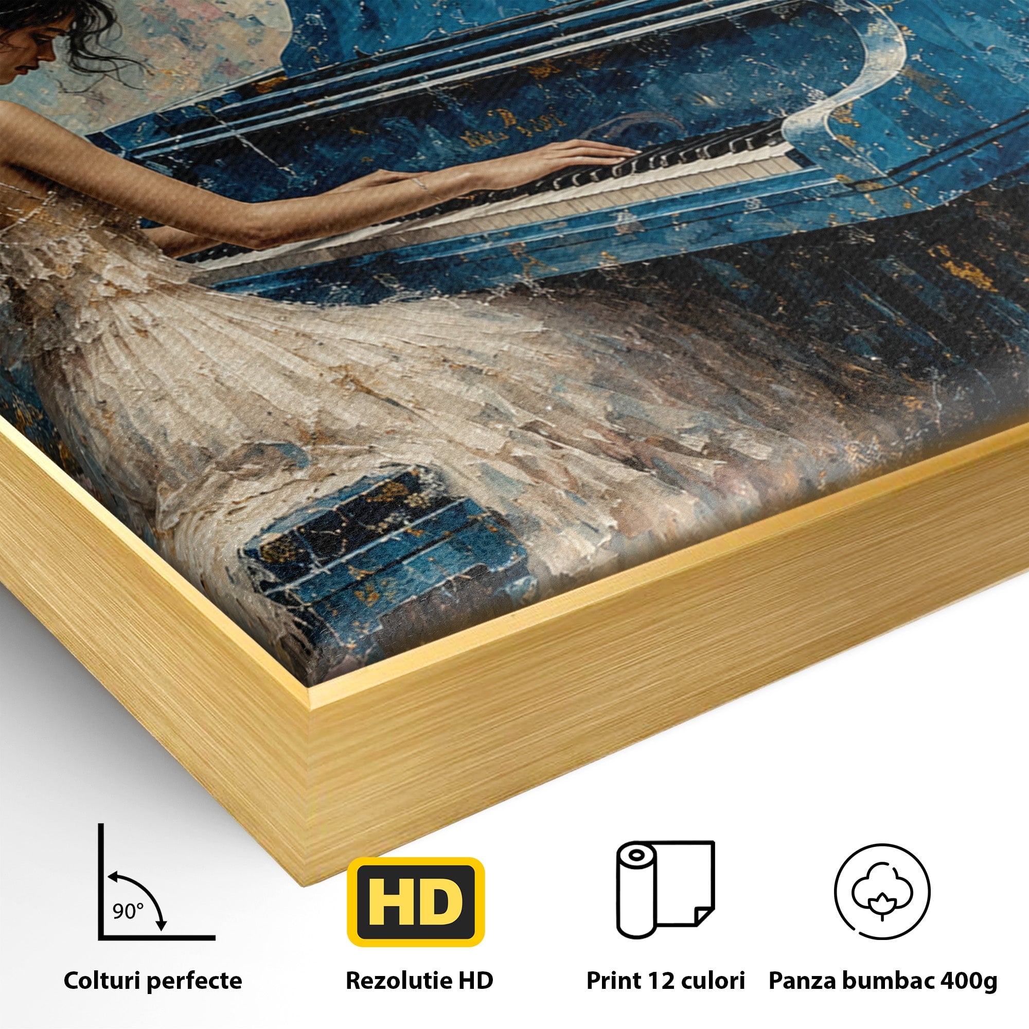 Tablou Canvas Premium LuxCanva® A1860, Ingerul Muzicii, Inger, Pian, Flori, Muzica, Living, Dormitor, Culori Vibrante