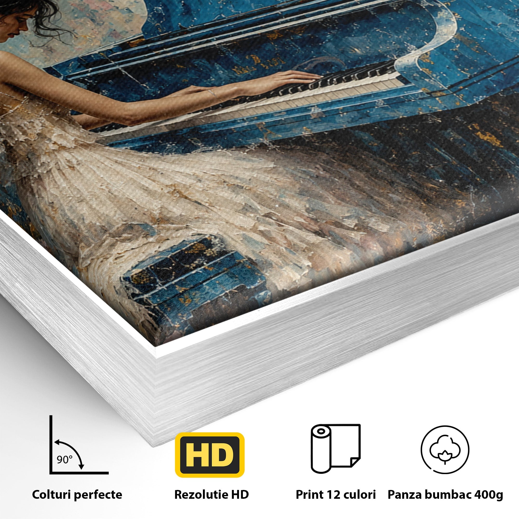 Tablou Canvas Premium LuxCanva® A1860, Ingerul Muzicii, Inger, Pian, Flori, Muzica, Living, Dormitor, Culori Vibrante