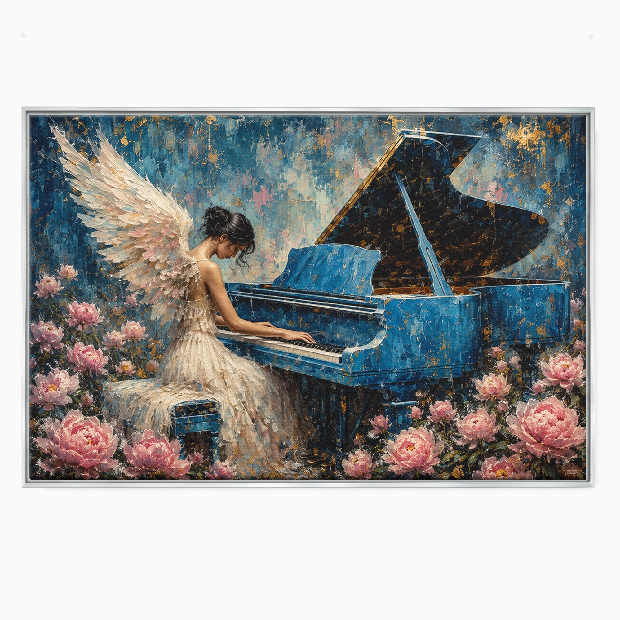 Tablou Canvas Premium LuxCanva® A1860, Ingerul Muzicii, Inger, Pian, Flori, Muzica, Living, Dormitor, Culori Vibrante