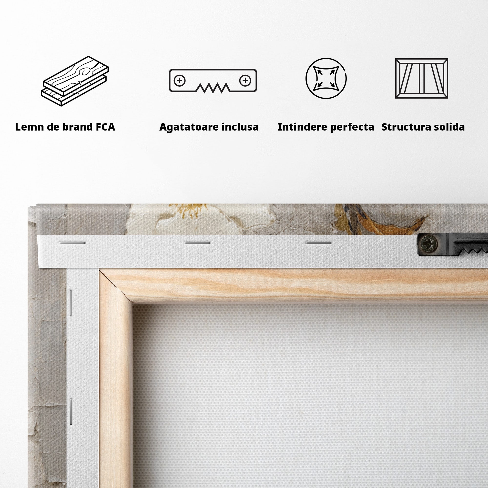 Tablou Canvas Premium LuxCanva® A1861, Flori Albe Texturate, Flori, Texturat, Natura, Living, Dormitor, Culori Vibrante