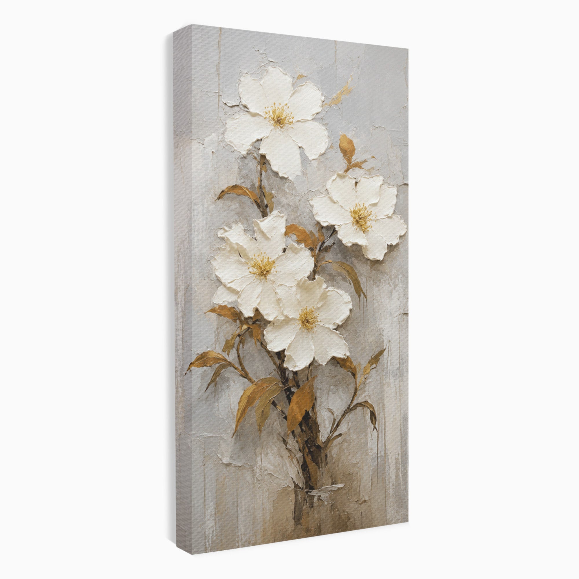 Tablou Canvas Premium LuxCanva® A1861, Flori Albe Texturate, Flori, Texturat, Natura, Living, Dormitor, Culori Vibrante