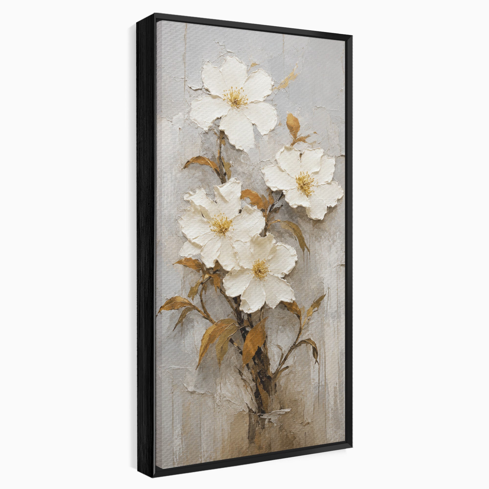 Tablou Canvas Premium LuxCanva® A1861, Flori Albe Texturate, Flori, Texturat, Natura, Living, Dormitor, Culori Vibrante
