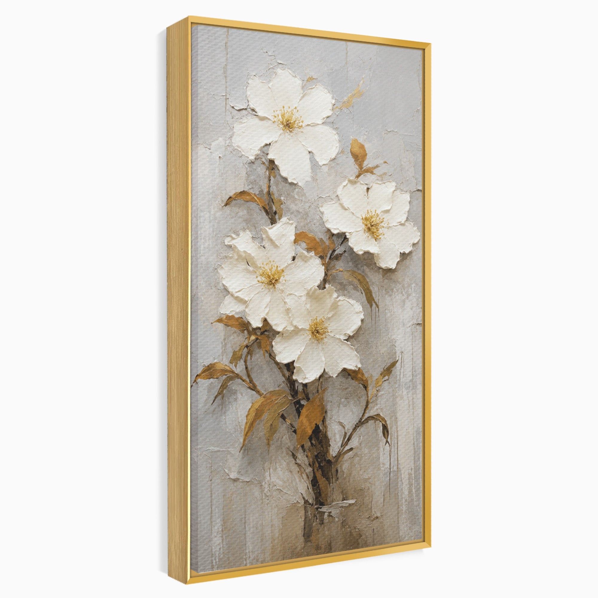 Tablou Canvas Premium LuxCanva® A1861, Flori Albe Texturate, Flori, Texturat, Natura, Living, Dormitor, Culori Vibrante
