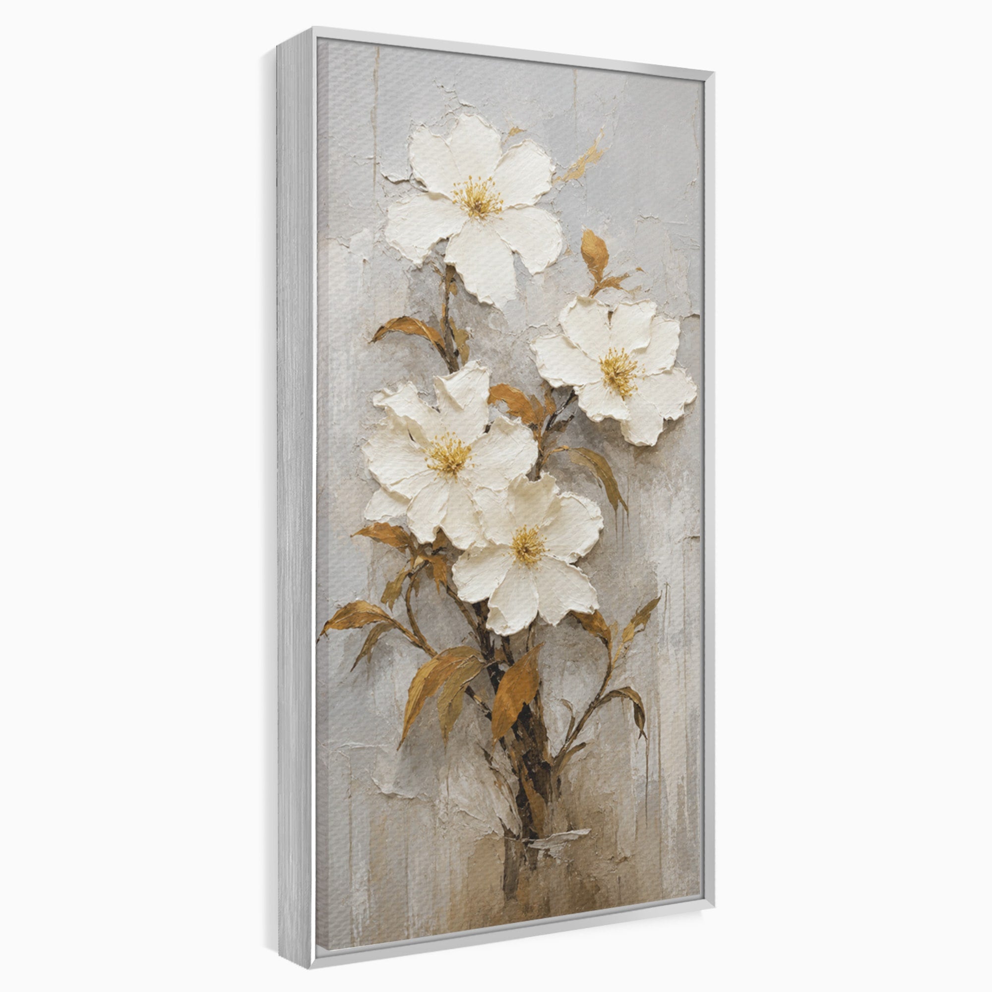 Tablou Canvas Premium LuxCanva® A1861, Flori Albe Texturate, Flori, Texturat, Natura, Living, Dormitor, Culori Vibrante