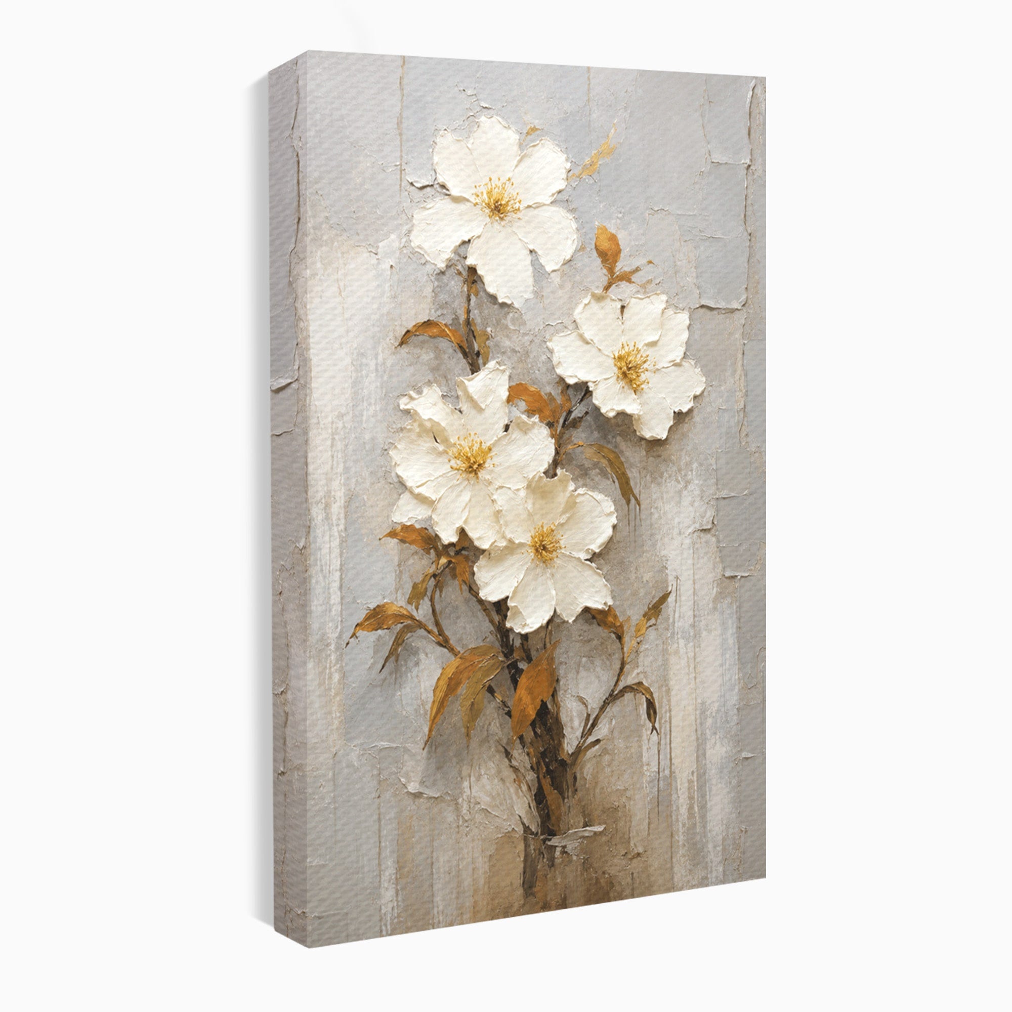 Tablou Canvas Premium LuxCanva® A1861, Flori Albe Texturate, Flori, Texturat, Natura, Living, Dormitor, Culori Vibrante