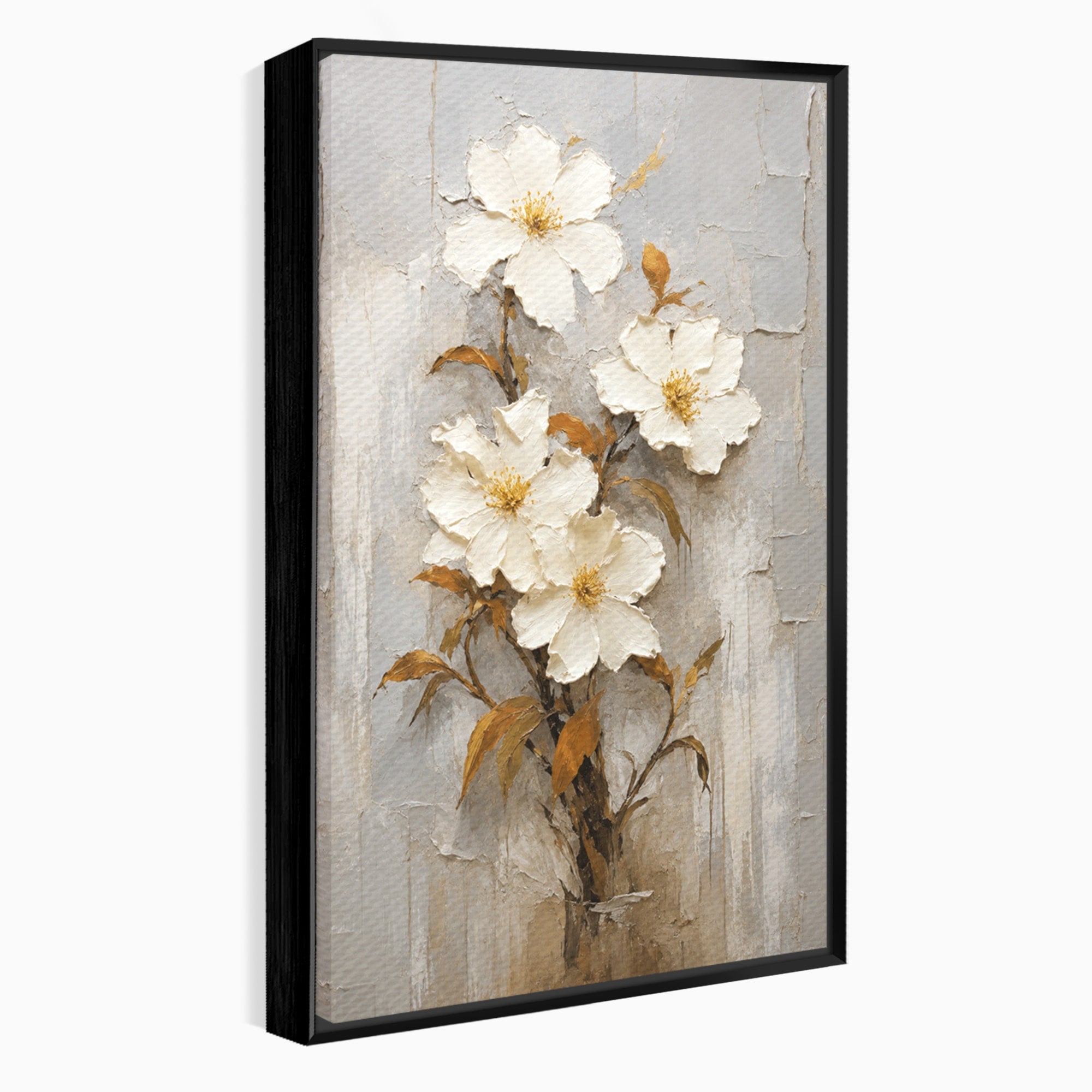 Tablou Canvas Premium LuxCanva® A1861, Flori Albe Texturate, Flori, Texturat, Natura, Living, Dormitor, Culori Vibrante