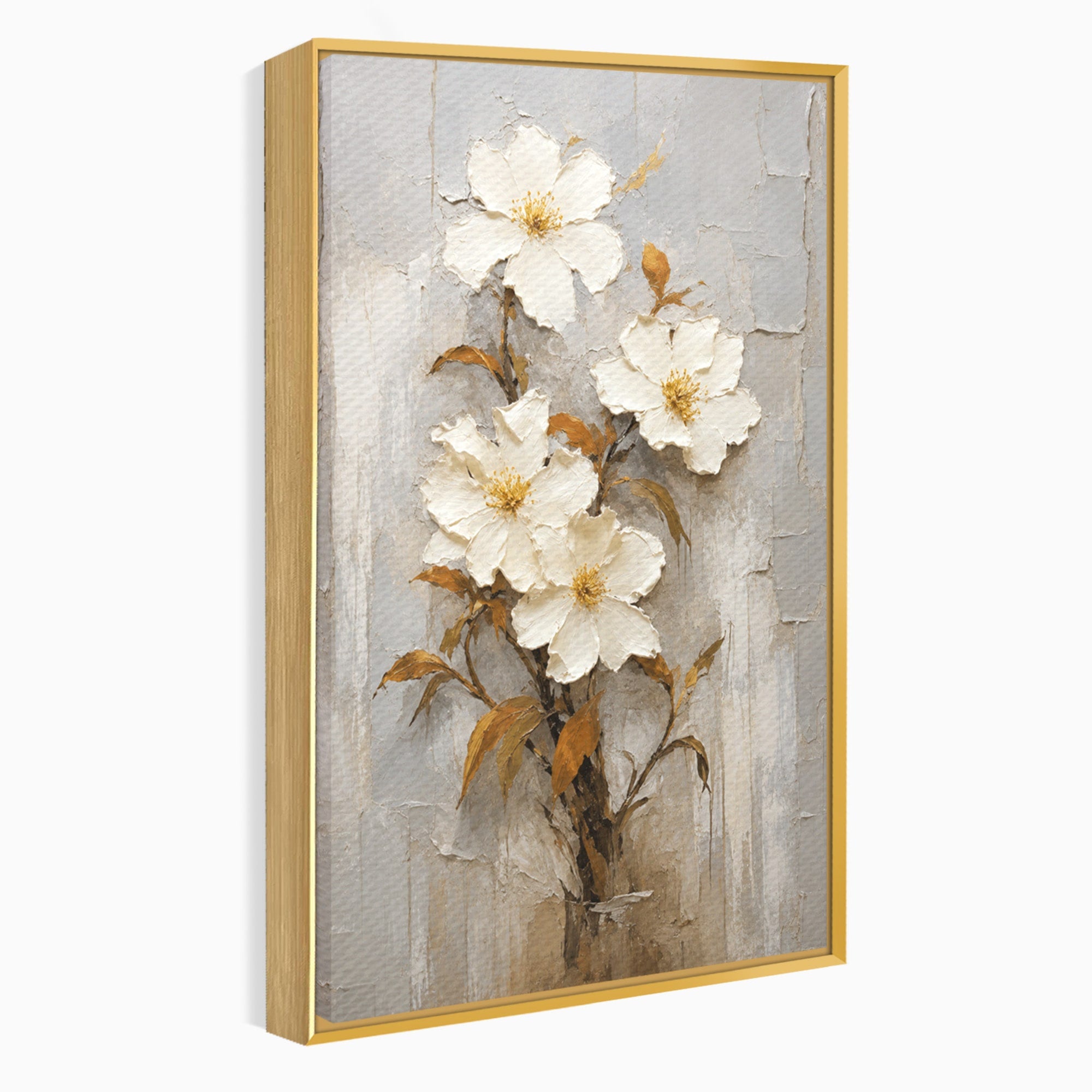Tablou Canvas Premium LuxCanva® A1861, Flori Albe Texturate, Flori, Texturat, Natura, Living, Dormitor, Culori Vibrante