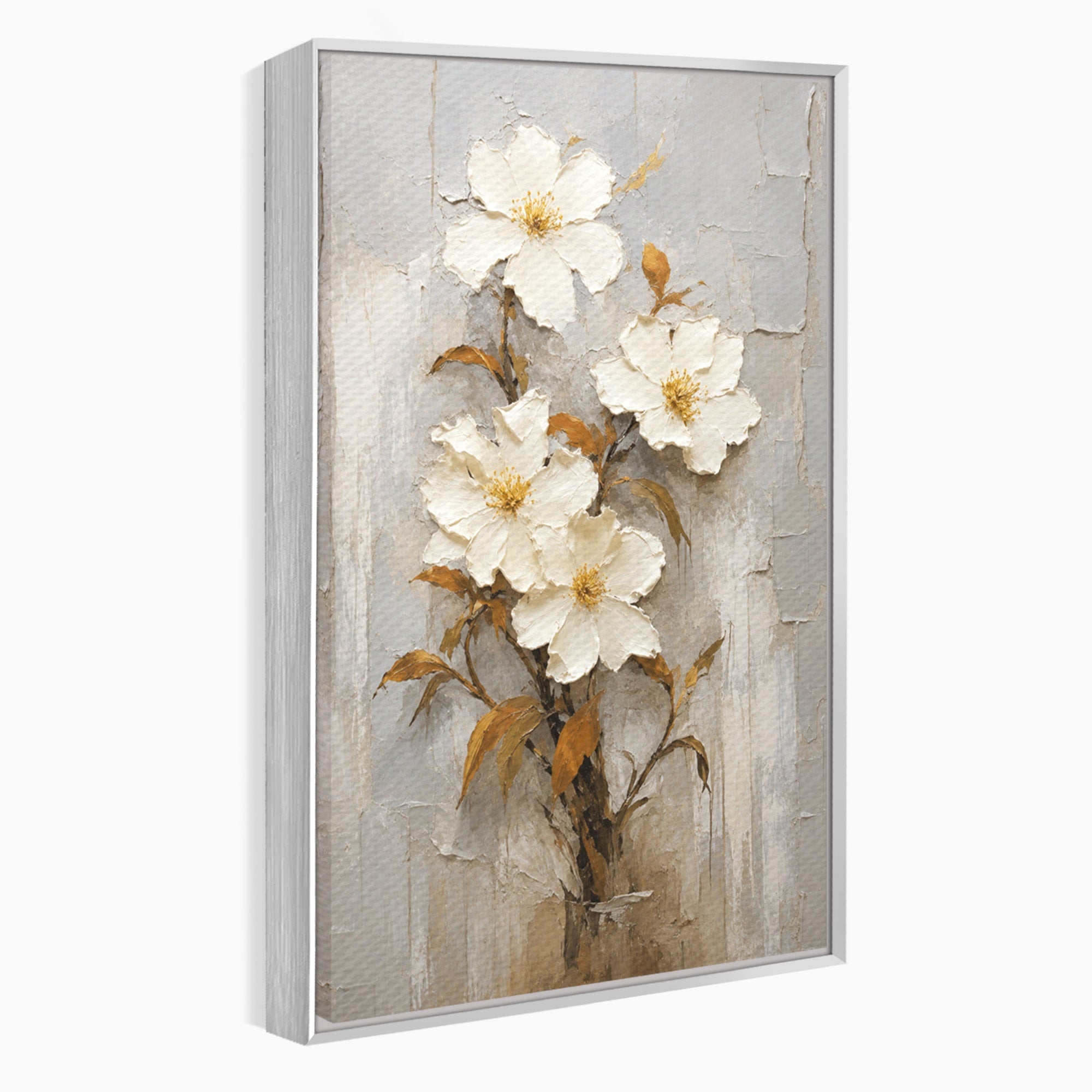 Tablou Canvas Premium LuxCanva® A1861, Flori Albe Texturate, Flori, Texturat, Natura, Living, Dormitor, Culori Vibrante