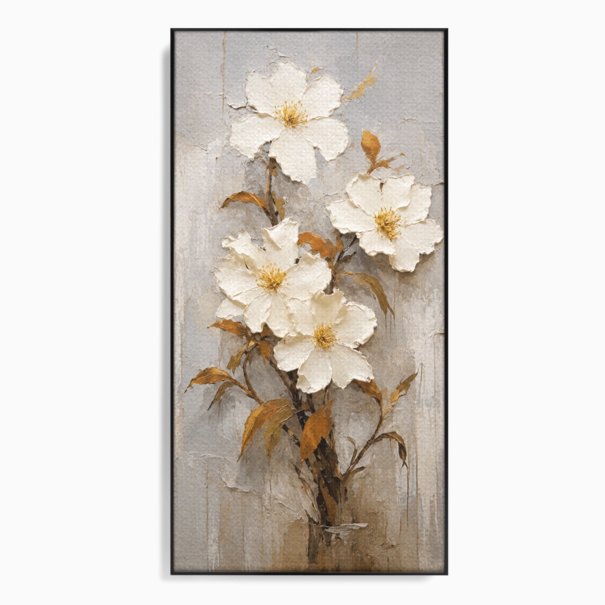 Tablou Canvas Premium LuxCanva® A1861, Flori Albe Texturate, Flori, Texturat, Natura, Living, Dormitor, Culori Vibrante