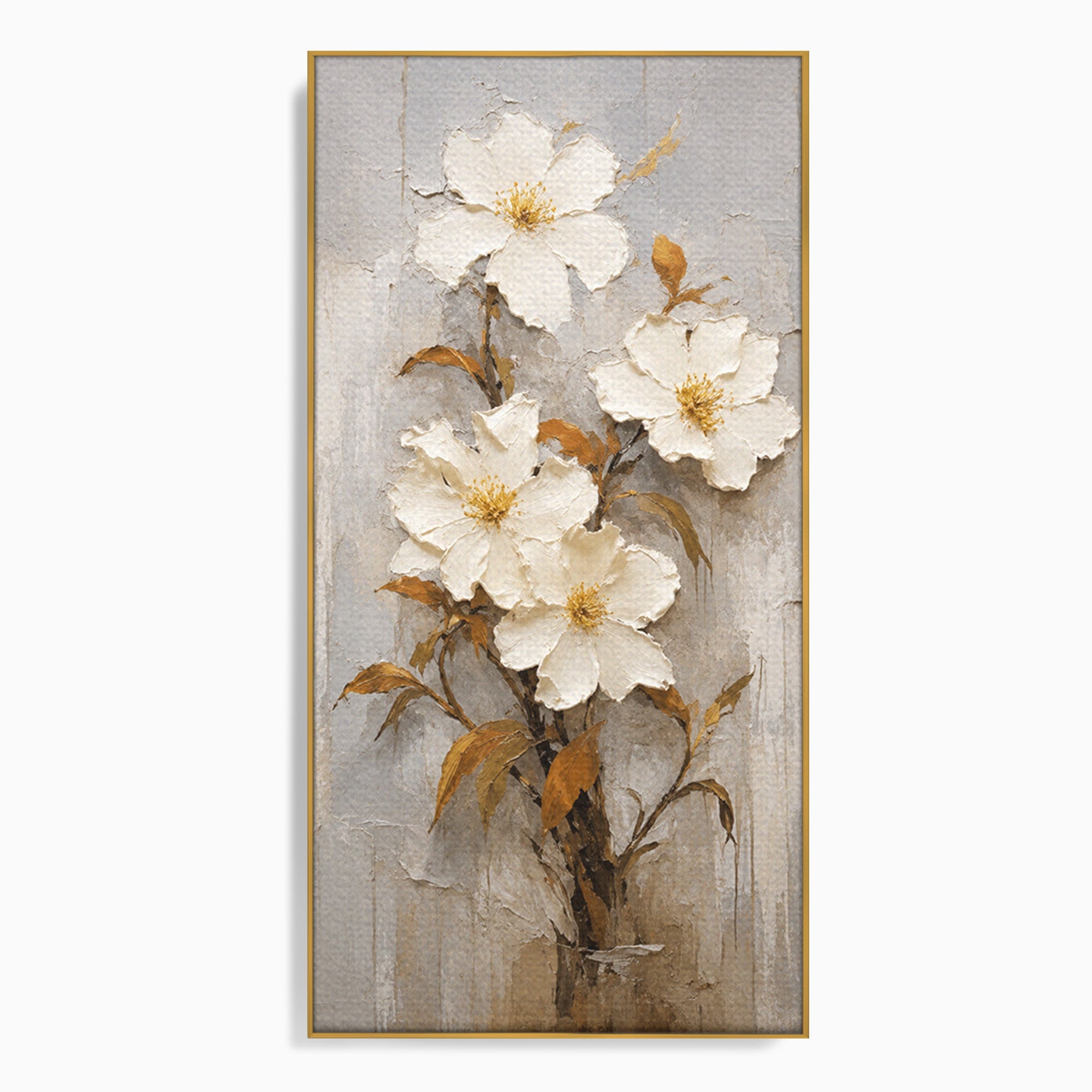Tablou Canvas Premium LuxCanva® A1861, Flori Albe Texturate, Flori, Texturat, Natura, Living, Dormitor, Culori Vibrante