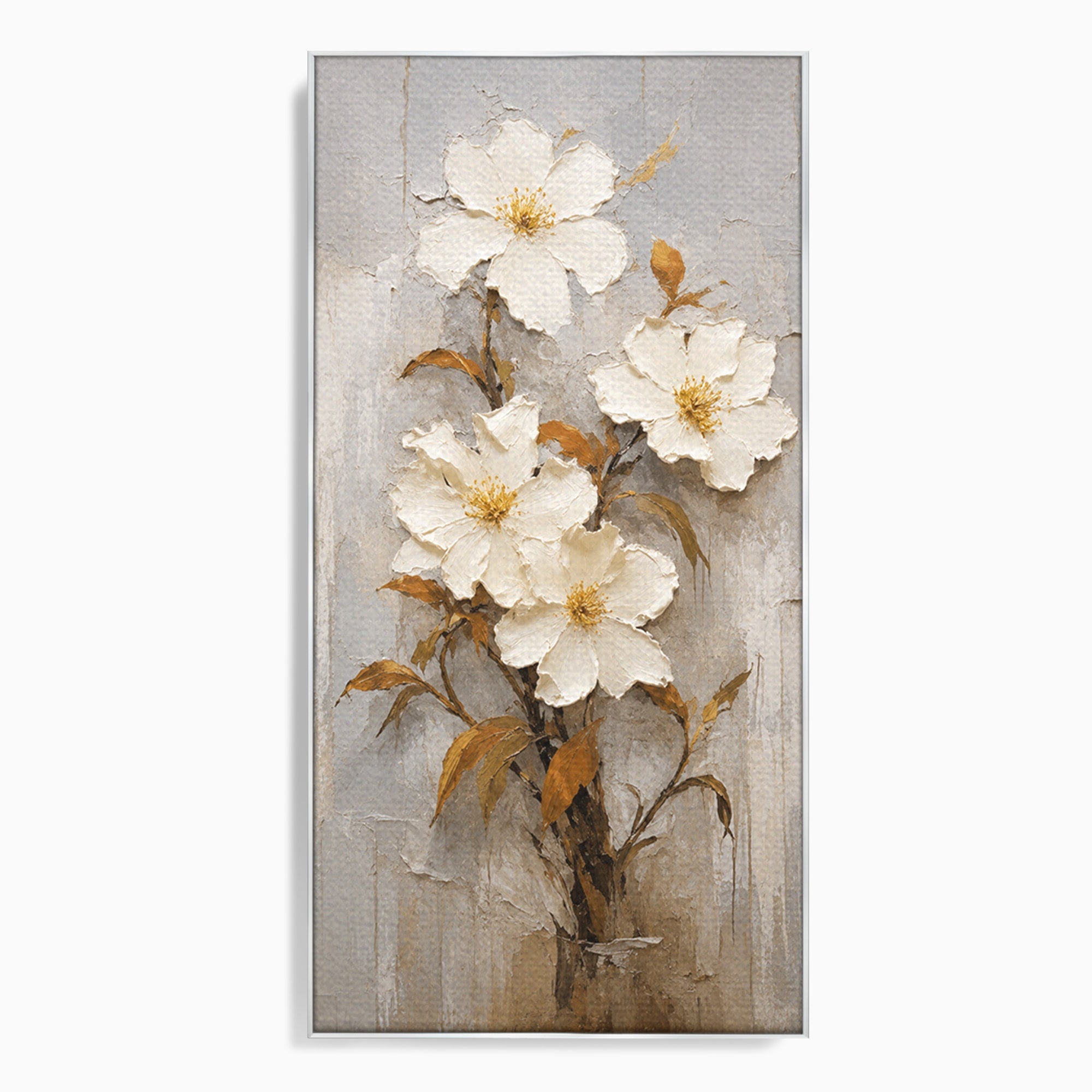 Tablou Canvas Premium LuxCanva® A1861, Flori Albe Texturate, Flori, Texturat, Natura, Living, Dormitor, Culori Vibrante