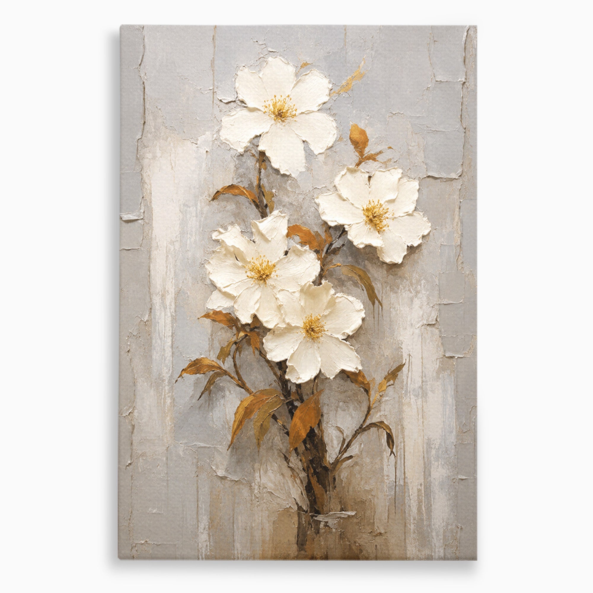 Tablou Canvas Premium LuxCanva® A1861, Flori Albe Texturate, Flori, Texturat, Natura, Living, Dormitor, Culori Vibrante