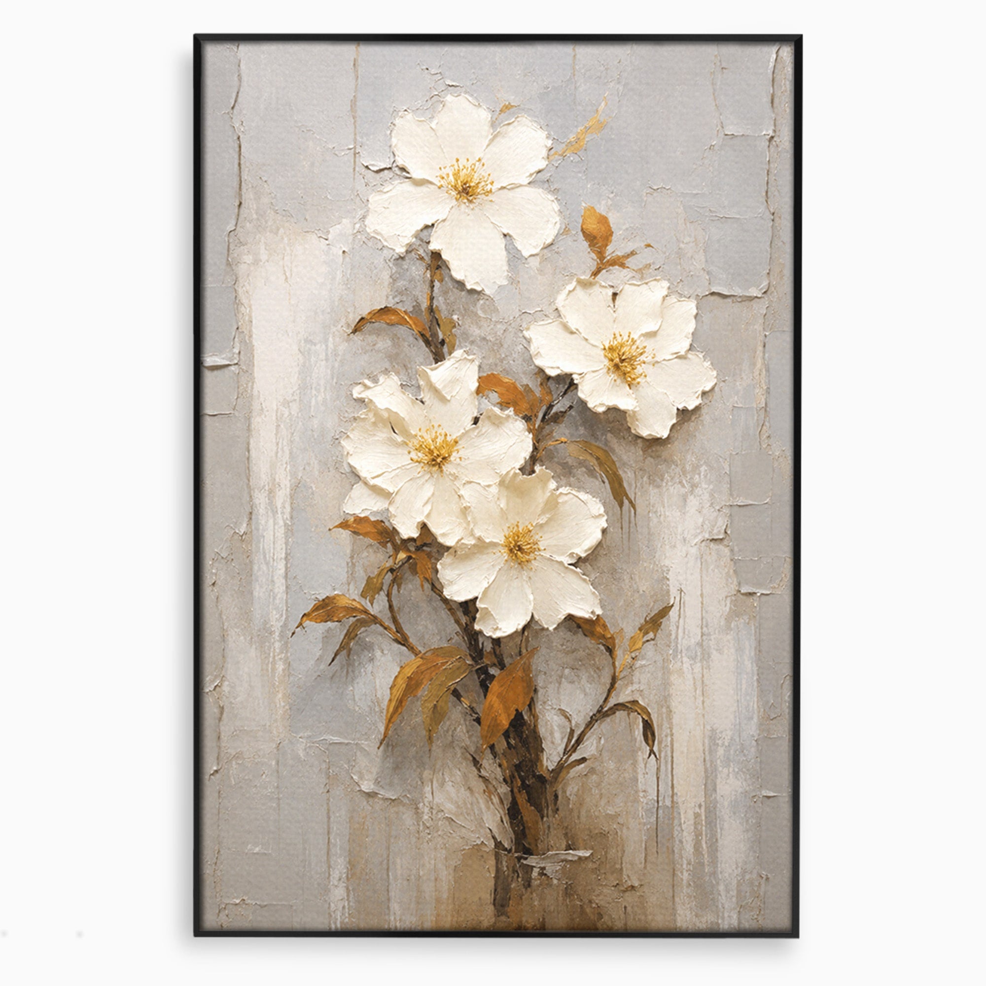 Tablou Canvas Premium LuxCanva® A1861, Flori Albe Texturate, Flori, Texturat, Natura, Living, Dormitor, Culori Vibrante