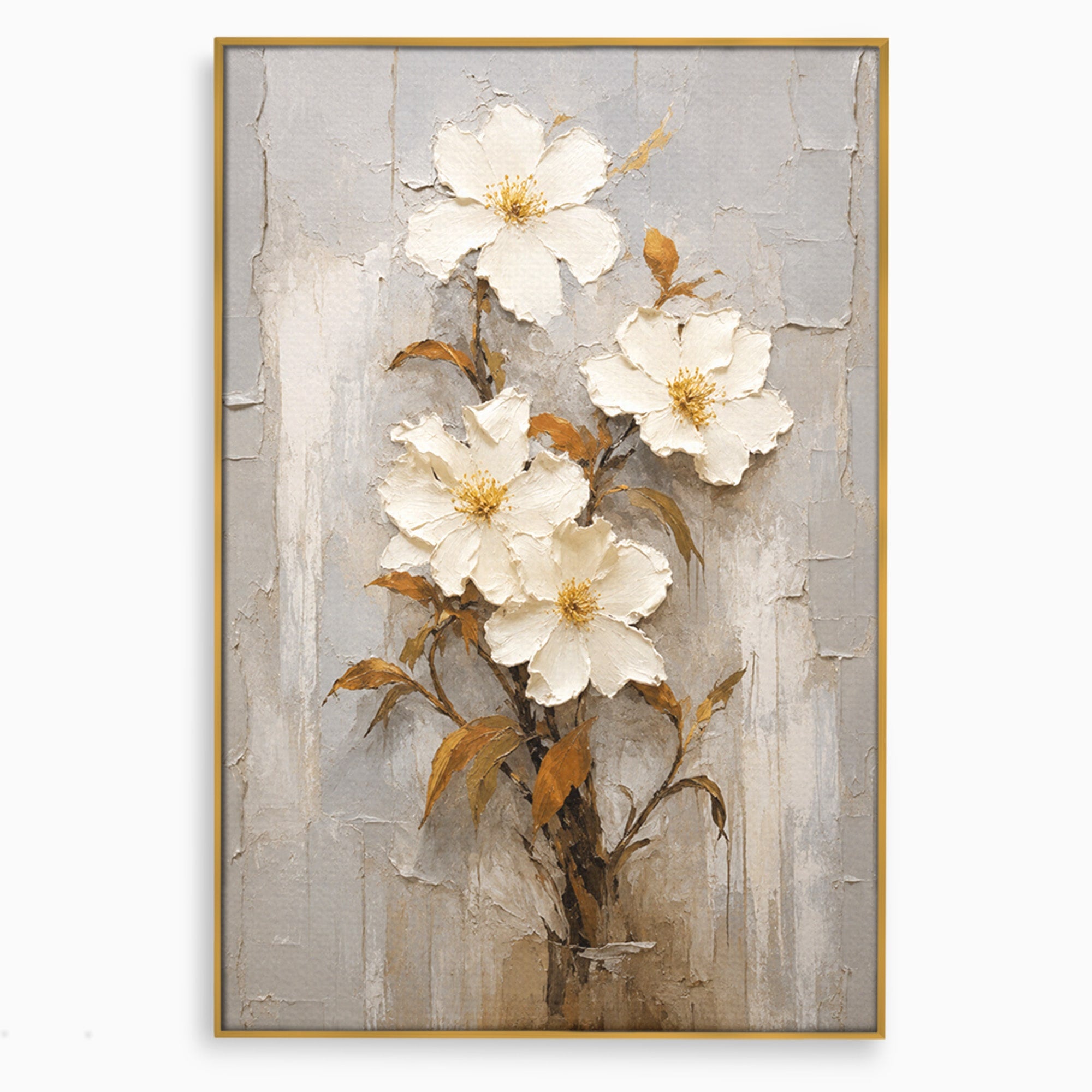 Tablou Canvas Premium LuxCanva® A1861, Flori Albe Texturate, Flori, Texturat, Natura, Living, Dormitor, Culori Vibrante