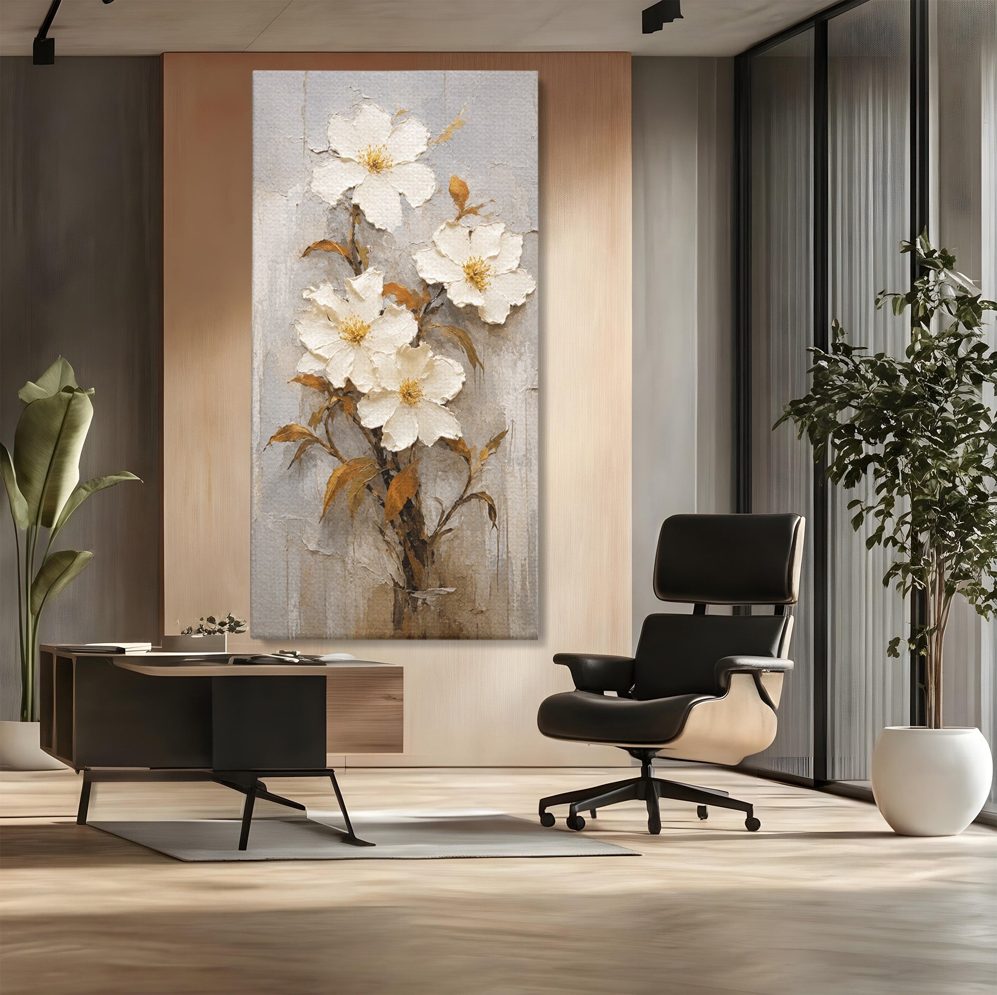 Tablou Canvas Premium LuxCanva® A1861, Flori Albe Texturate, Flori, Texturat, Natura, Living, Dormitor, Culori Vibrante
