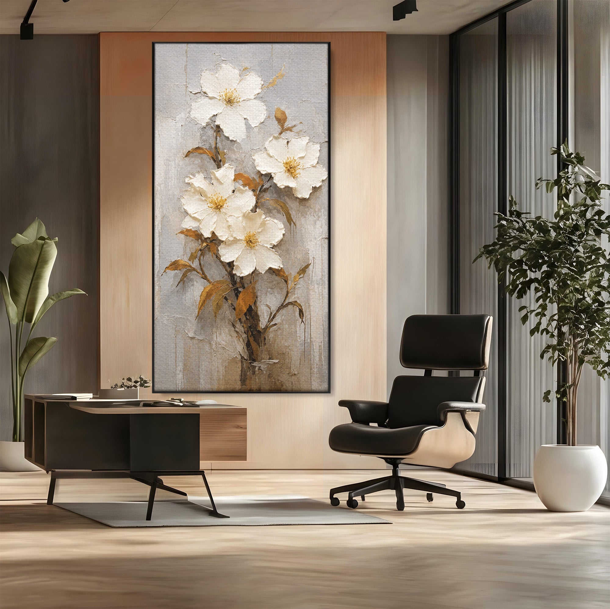 Tablou Canvas Premium LuxCanva® A1861, Flori Albe Texturate, Flori, Texturat, Natura, Living, Dormitor, Culori Vibrante