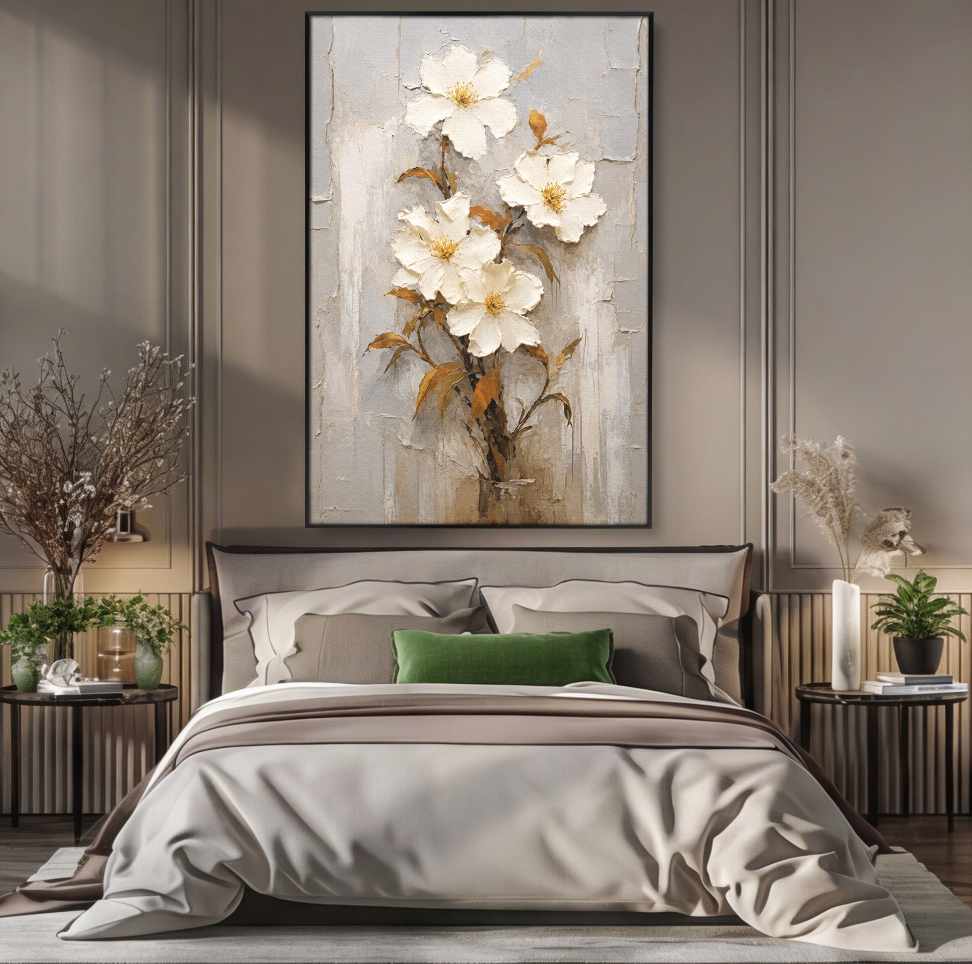 Tablou Canvas Premium LuxCanva® A1861, Flori Albe Texturate, Flori, Texturat, Natura, Living, Dormitor, Culori Vibrante
