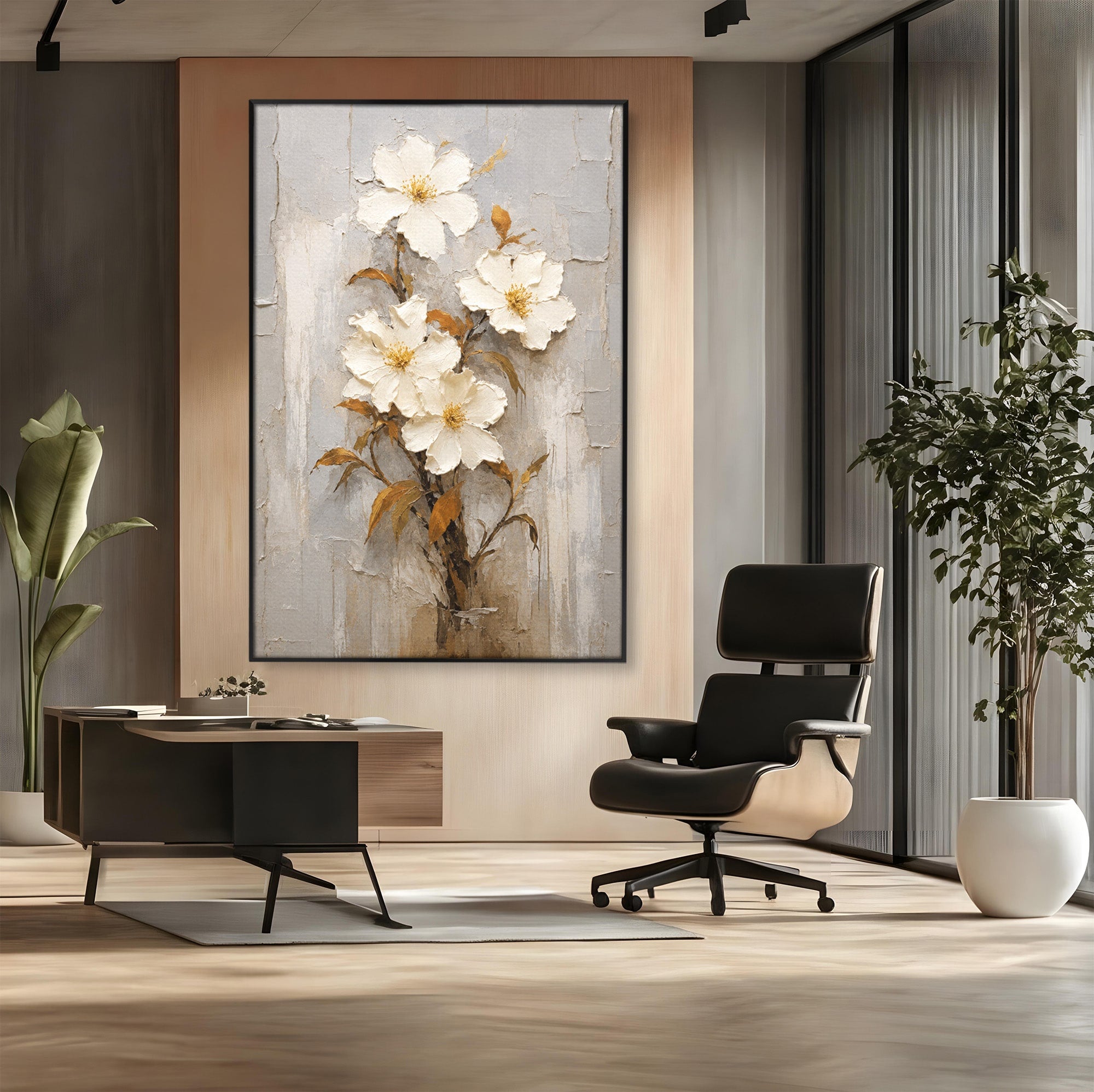 Tablou Canvas Premium LuxCanva® A1861, Flori Albe Texturate, Flori, Texturat, Natura, Living, Dormitor, Culori Vibrante