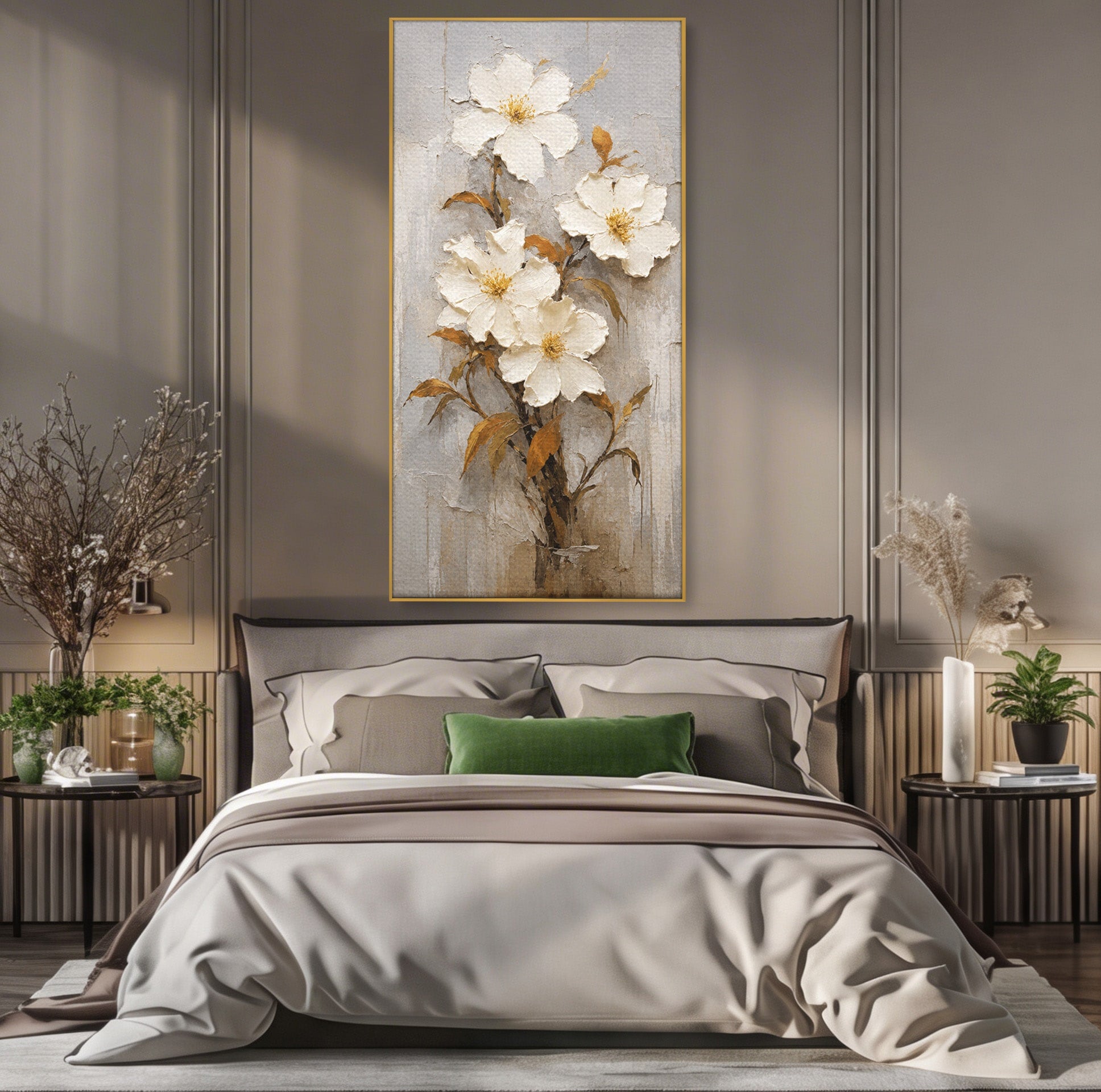 Tablou Canvas Premium LuxCanva® A1861, Flori Albe Texturate, Flori, Texturat, Natura, Living, Dormitor, Culori Vibrante