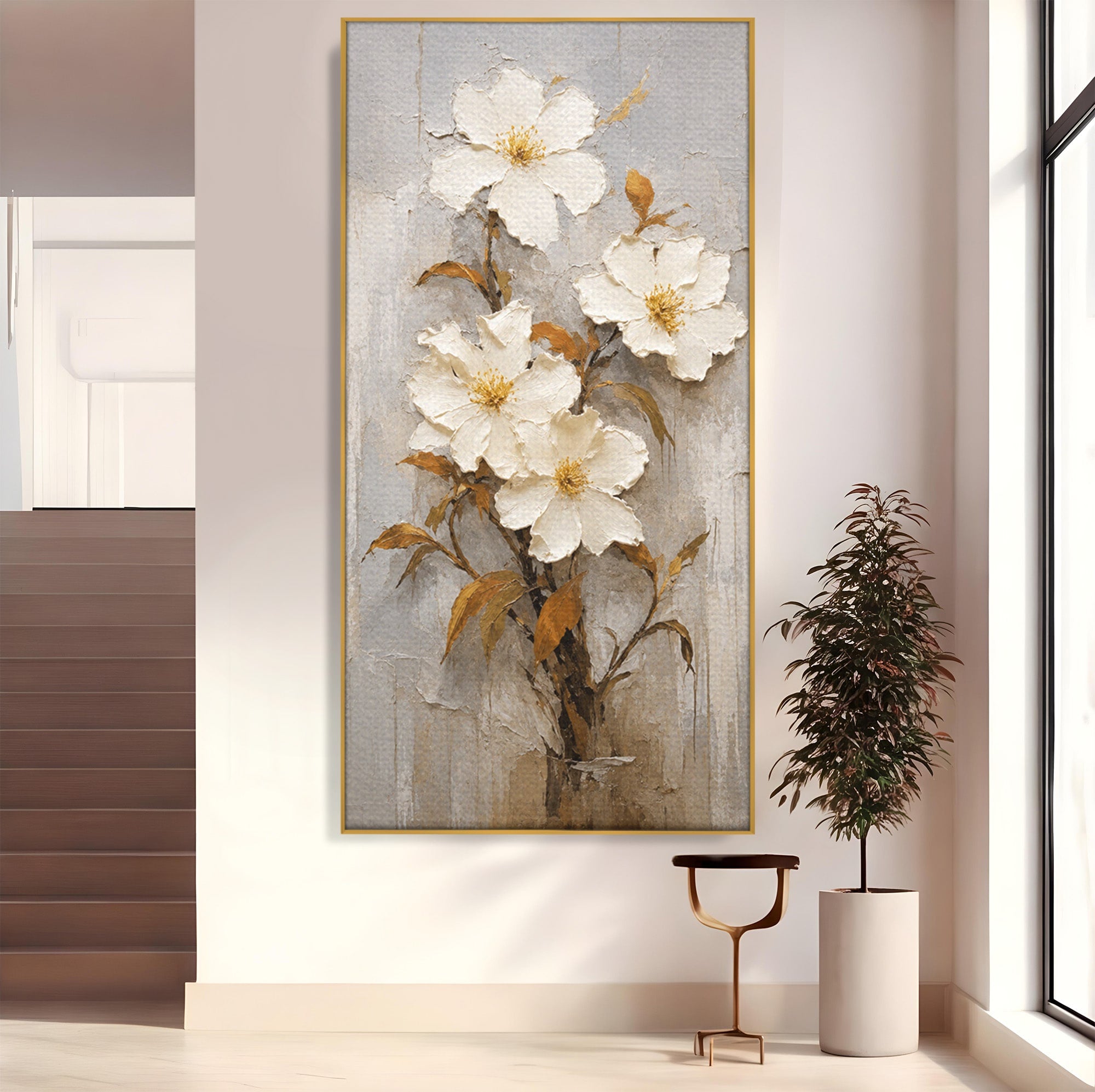 Tablou Canvas Premium LuxCanva® A1861, Flori Albe Texturate, Flori, Texturat, Natura, Living, Dormitor, Culori Vibrante