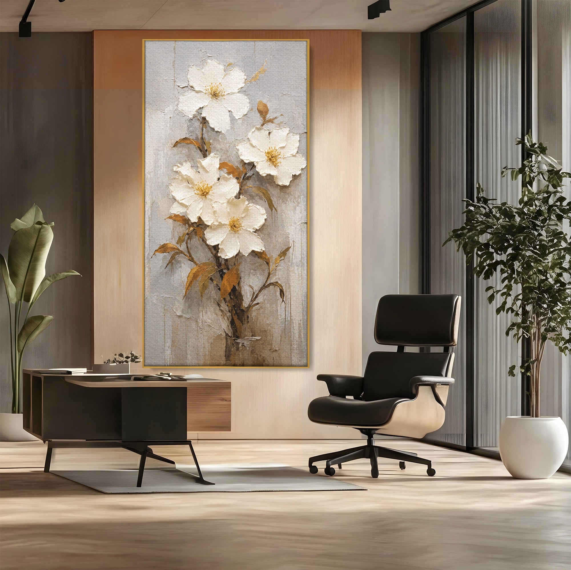Tablou Canvas Premium LuxCanva® A1861, Flori Albe Texturate, Flori, Texturat, Natura, Living, Dormitor, Culori Vibrante