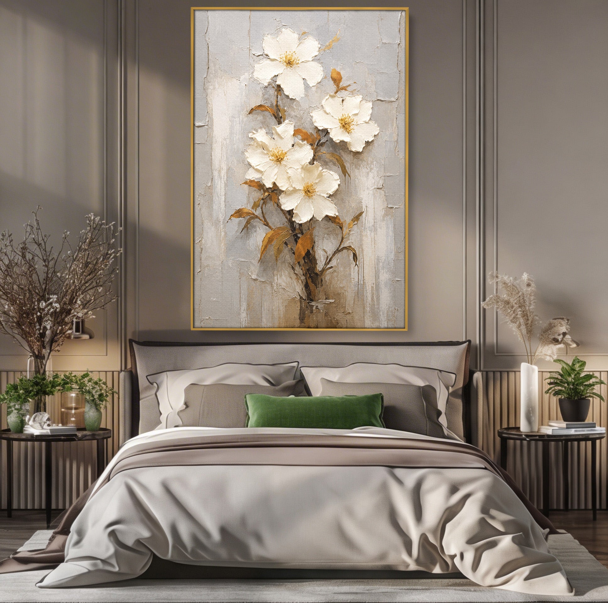 Tablou Canvas Premium LuxCanva® A1861, Flori Albe Texturate, Flori, Texturat, Natura, Living, Dormitor, Culori Vibrante