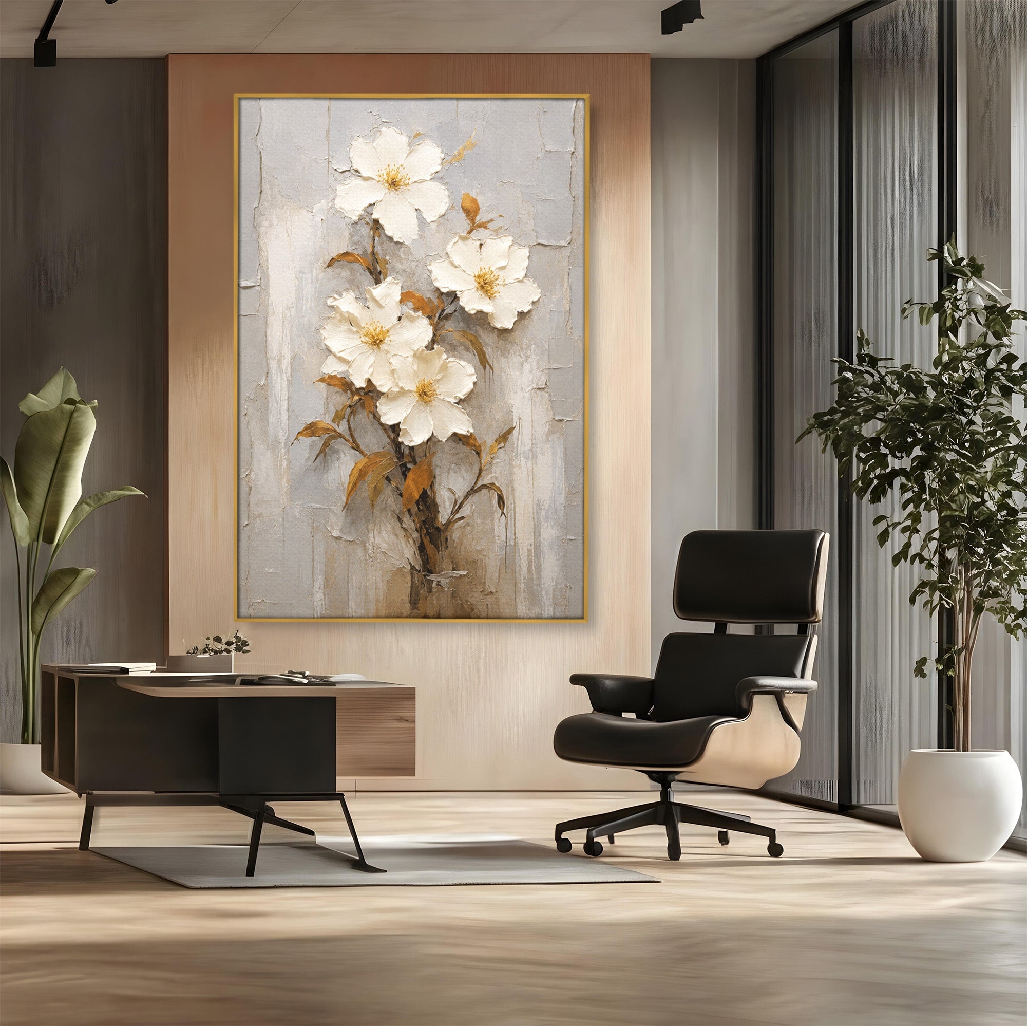 Tablou Canvas Premium LuxCanva® A1861, Flori Albe Texturate, Flori, Texturat, Natura, Living, Dormitor, Culori Vibrante