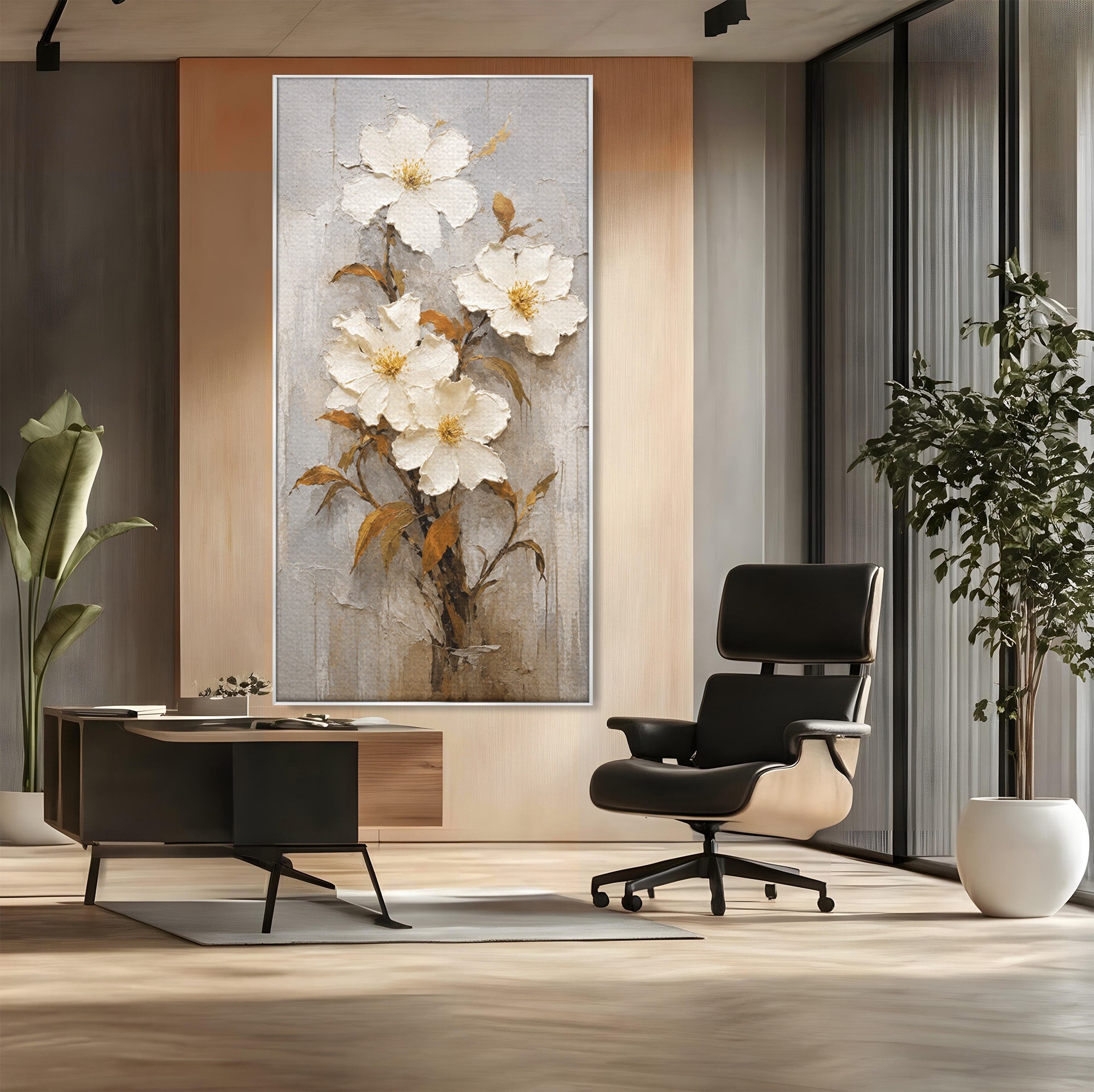 Tablou Canvas Premium LuxCanva® A1861, Flori Albe Texturate, Flori, Texturat, Natura, Living, Dormitor, Culori Vibrante