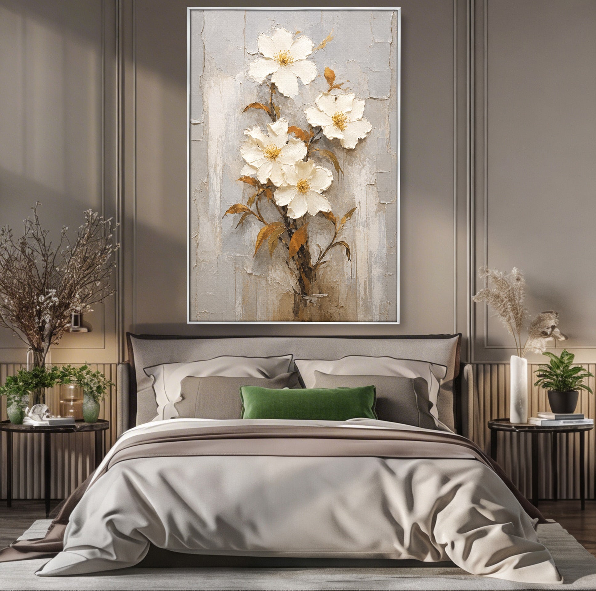 Tablou Canvas Premium LuxCanva® A1861, Flori Albe Texturate, Flori, Texturat, Natura, Living, Dormitor, Culori Vibrante