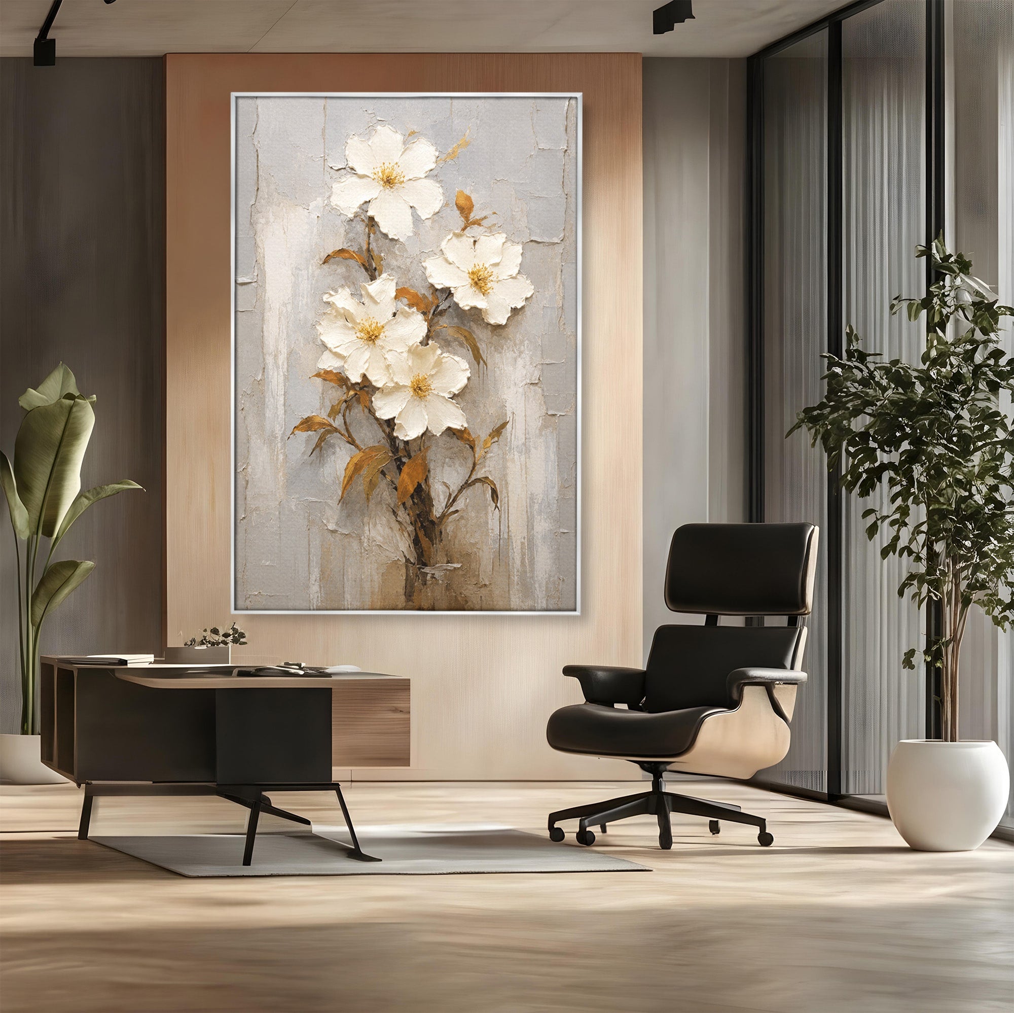 Tablou Canvas Premium LuxCanva® A1861, Flori Albe Texturate, Flori, Texturat, Natura, Living, Dormitor, Culori Vibrante