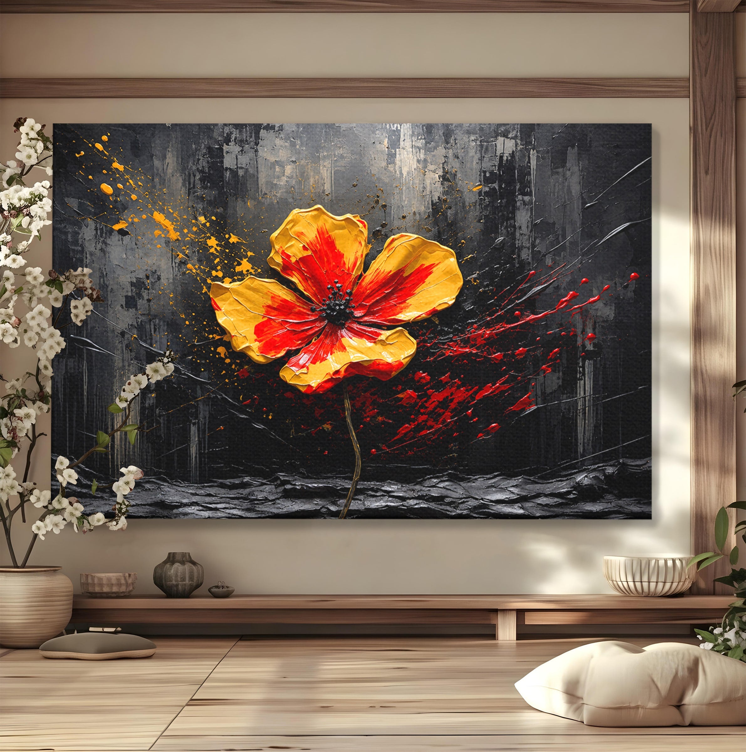 Tablou Canvas Premium LuxCanva® A1863, Floare Vibranta, Floare, Abstract, Modern, Textura, Living, Culori Vibrante