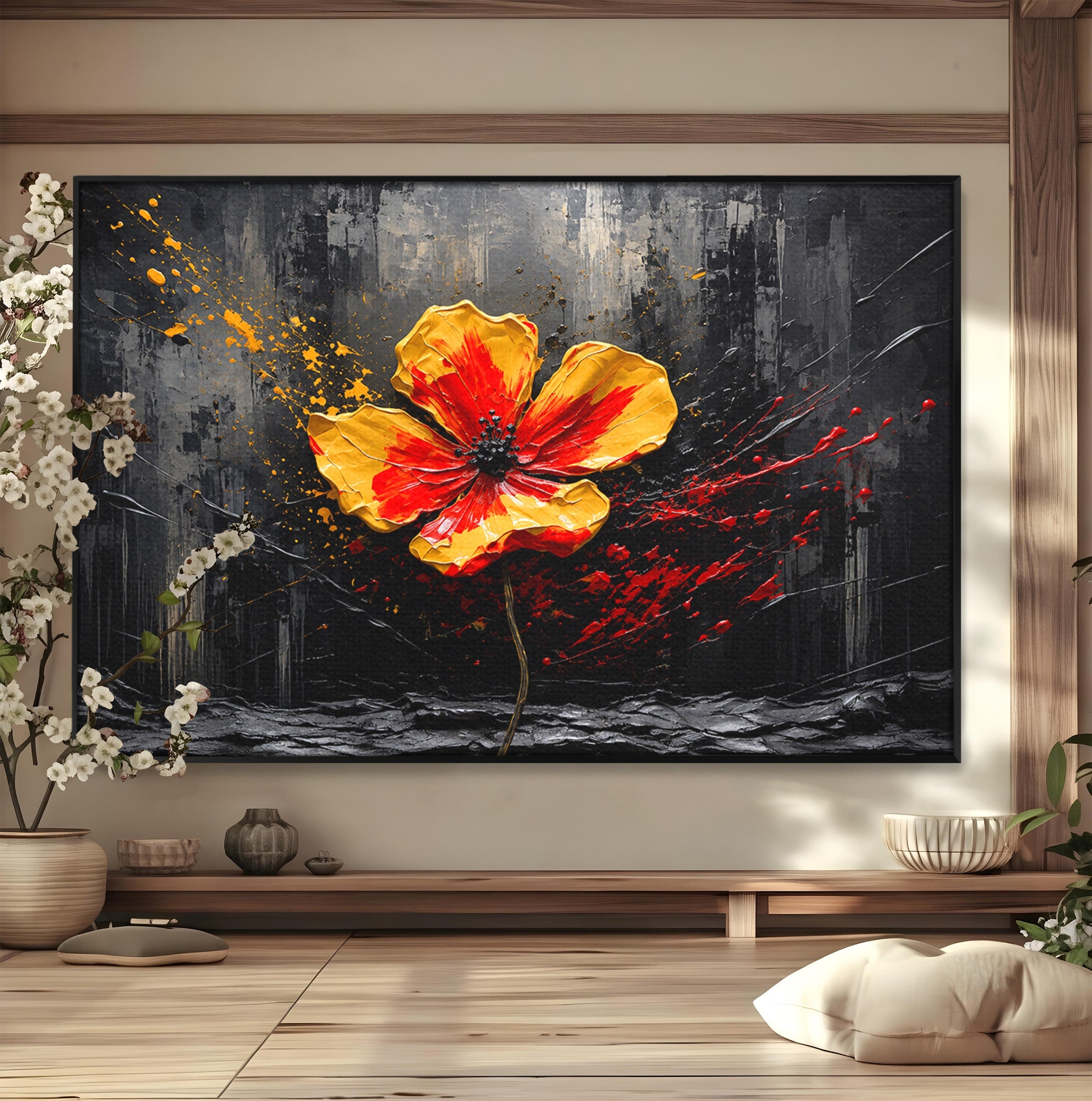 Tablou Canvas Premium LuxCanva® A1863, Floare Vibranta, Floare, Abstract, Modern, Textura, Living, Culori Vibrante