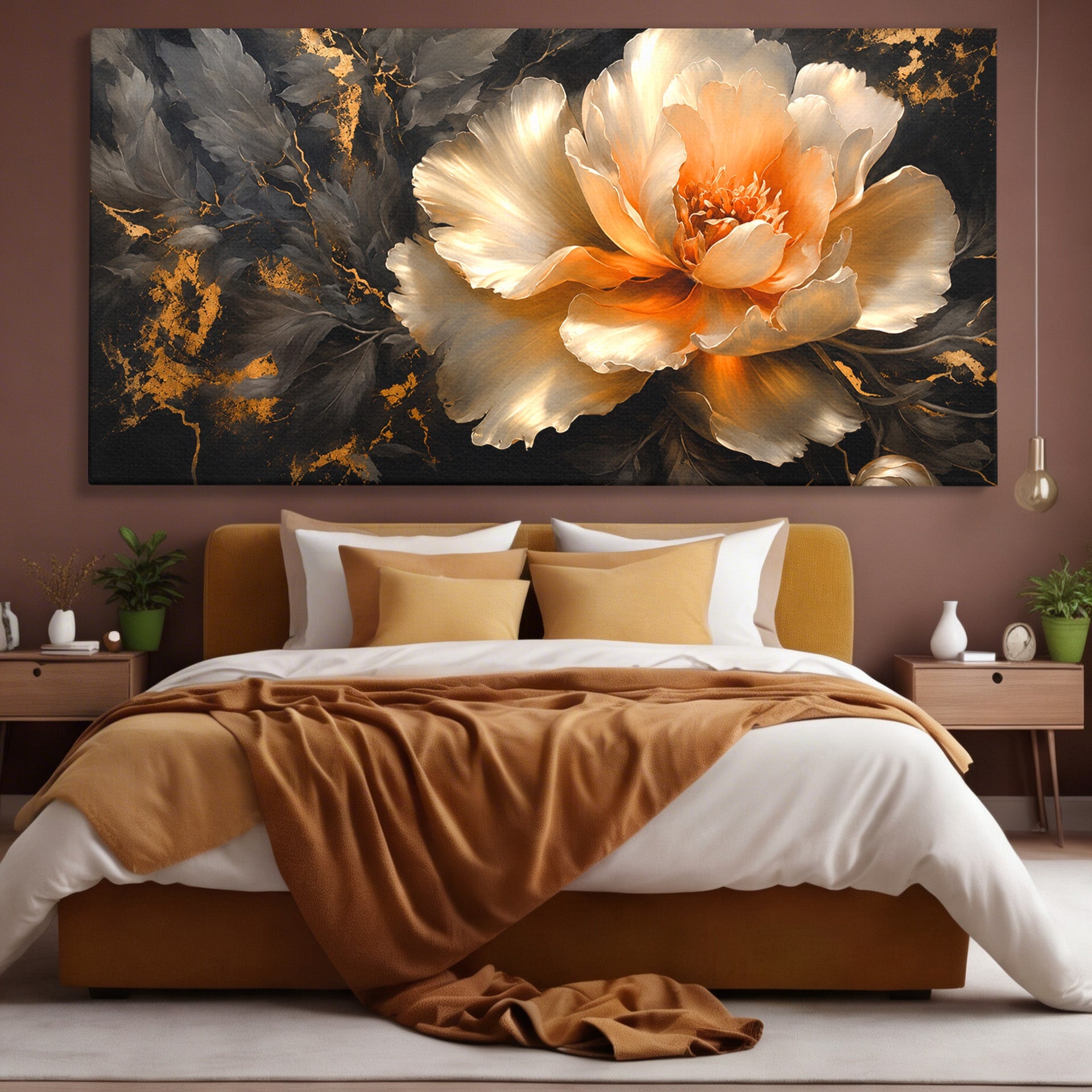 Tablou Canvas Premium LuxCanva® A1864, Floare Aurie, Floare, Auriu, Eleganta, Dormitor, Living, Culori Vibrante