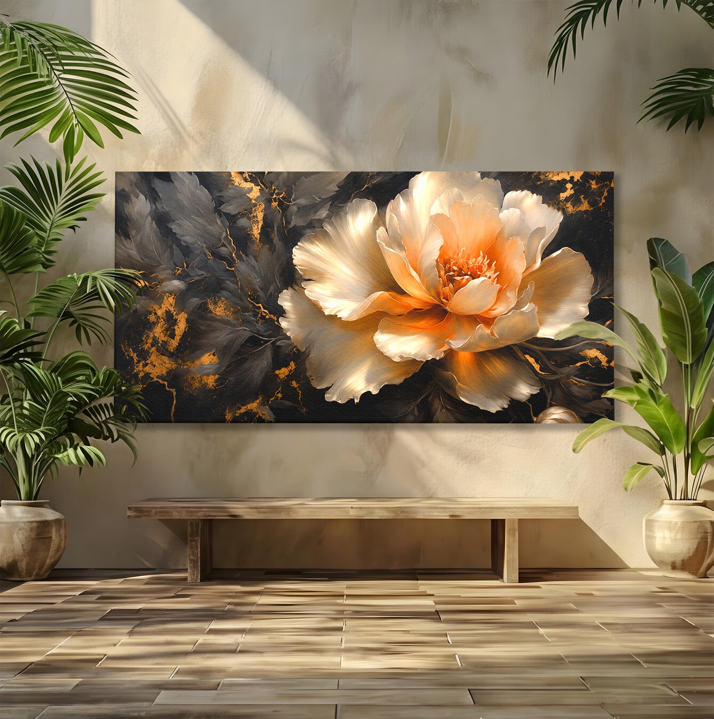 Tablou Canvas Premium LuxCanva® A1864, Floare Aurie, Floare, Auriu, Eleganta, Dormitor, Living, Culori Vibrante