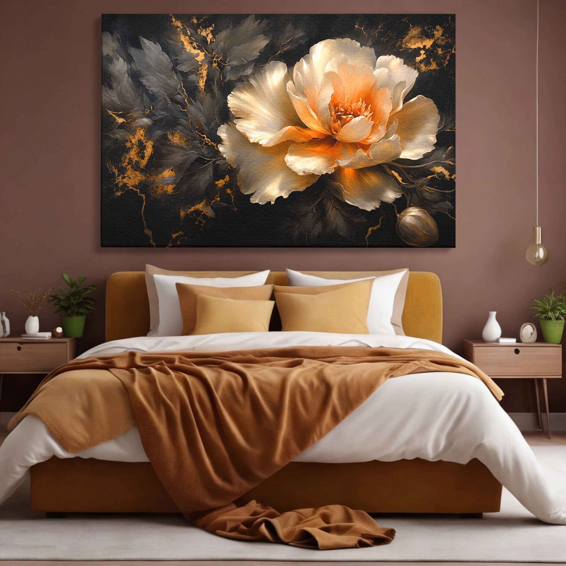 Tablou Canvas Premium LuxCanva® A1864, Floare Aurie, Floare, Auriu, Eleganta, Dormitor, Living, Culori Vibrante