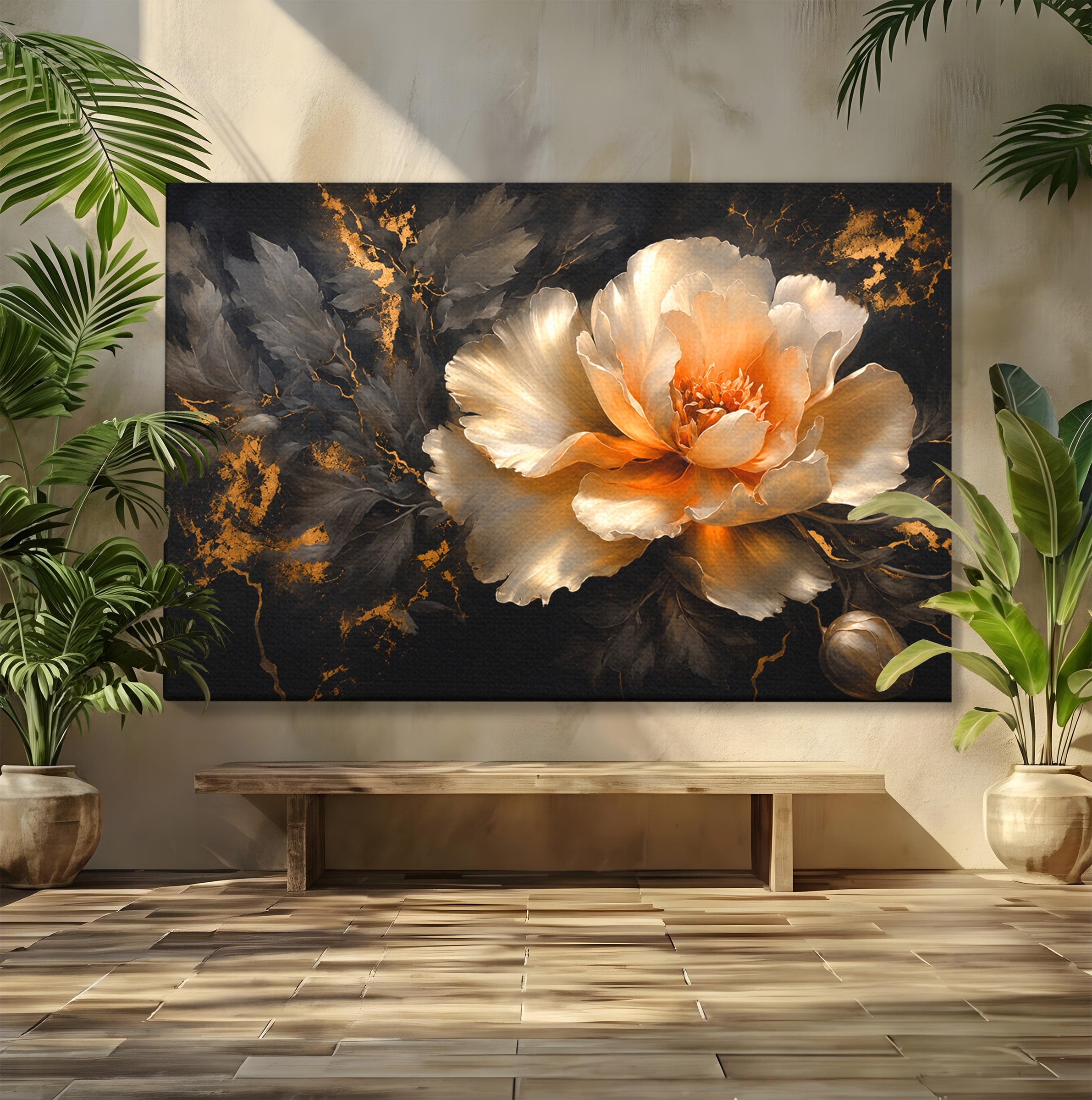 Tablou Canvas Premium LuxCanva® A1864, Floare Aurie, Floare, Auriu, Eleganta, Dormitor, Living, Culori Vibrante