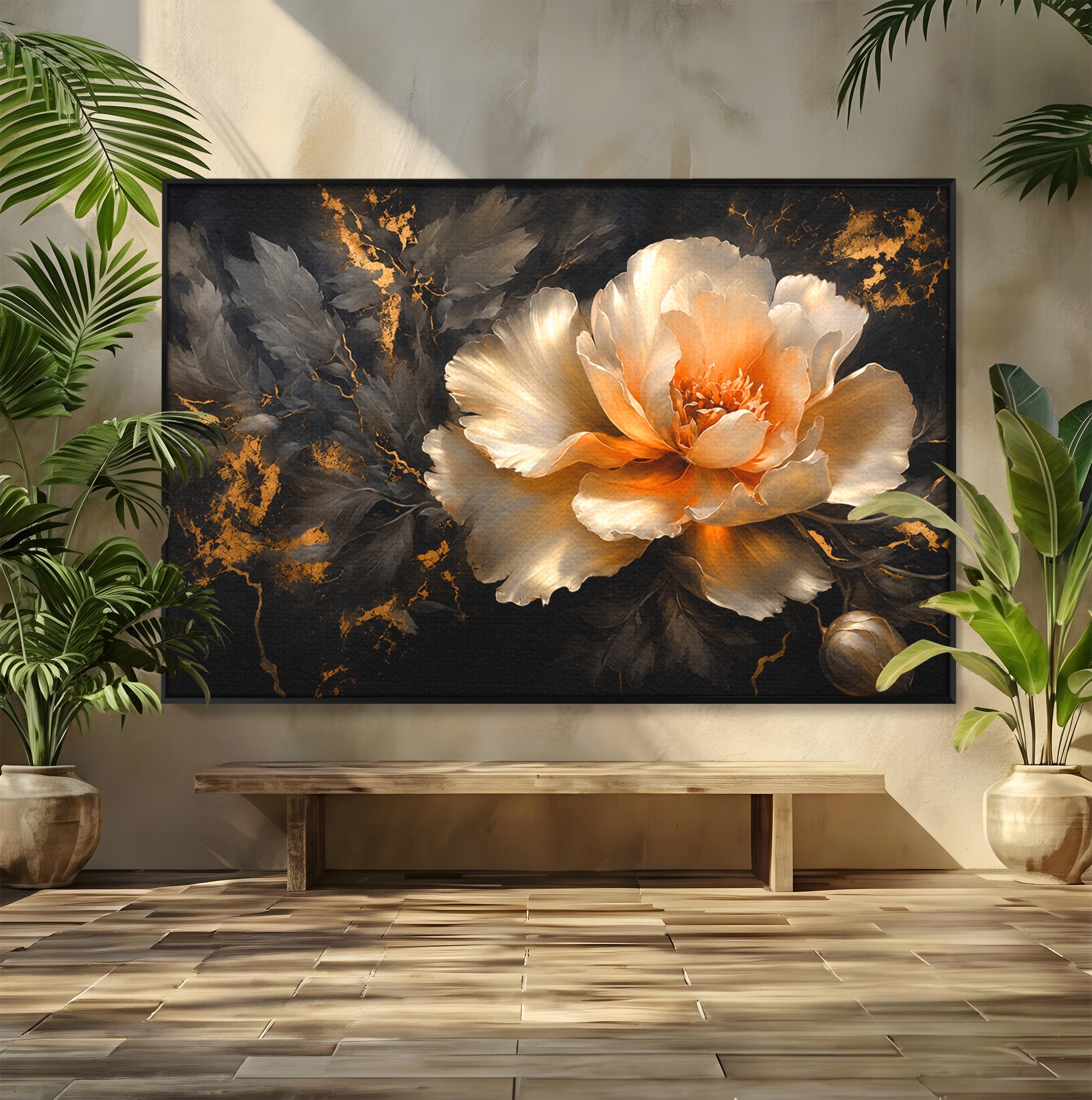 Tablou Canvas Premium LuxCanva® A1864, Floare Aurie, Floare, Auriu, Eleganta, Dormitor, Living, Culori Vibrante