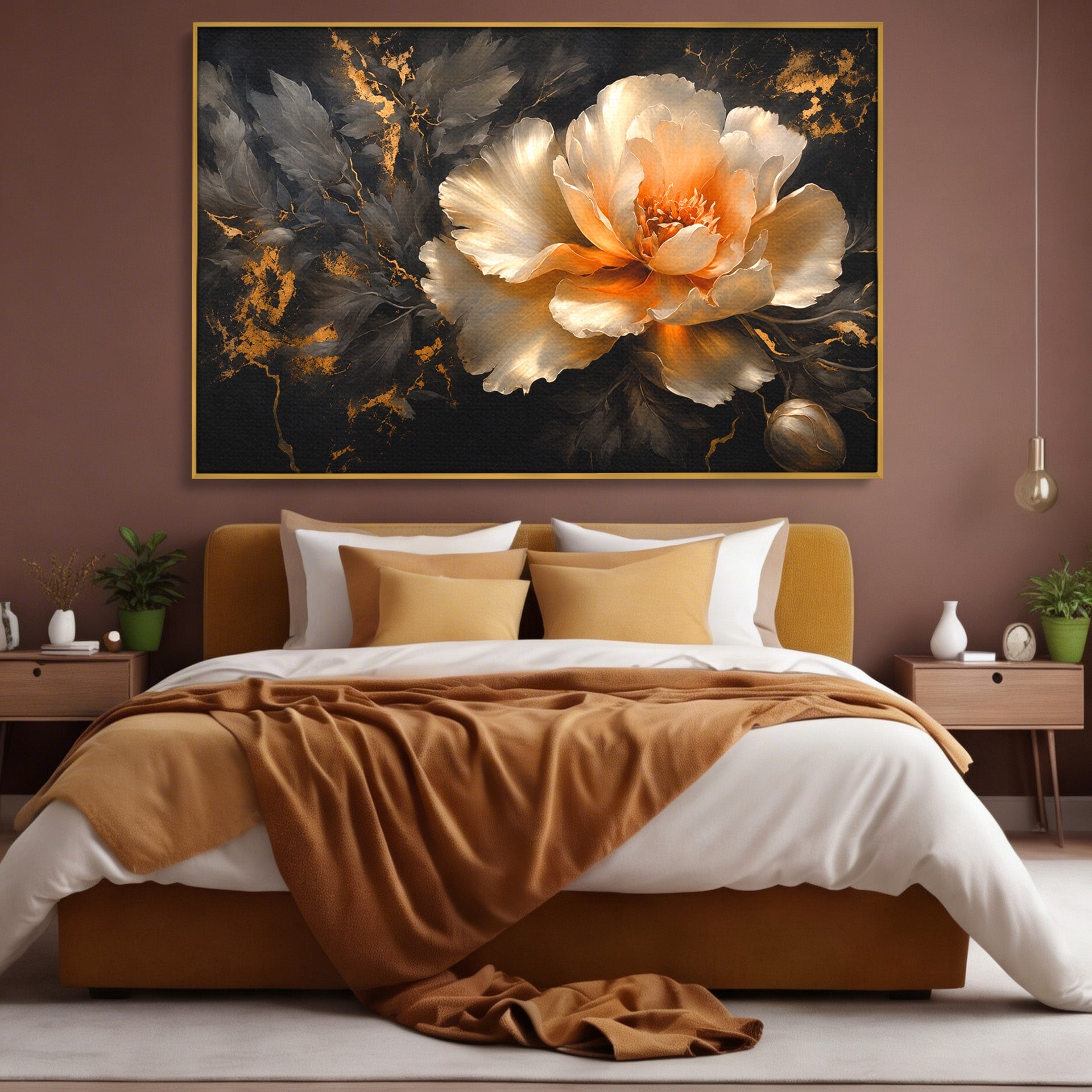 Tablou Canvas Premium LuxCanva® A1864, Floare Aurie, Floare, Auriu, Eleganta, Dormitor, Living, Culori Vibrante