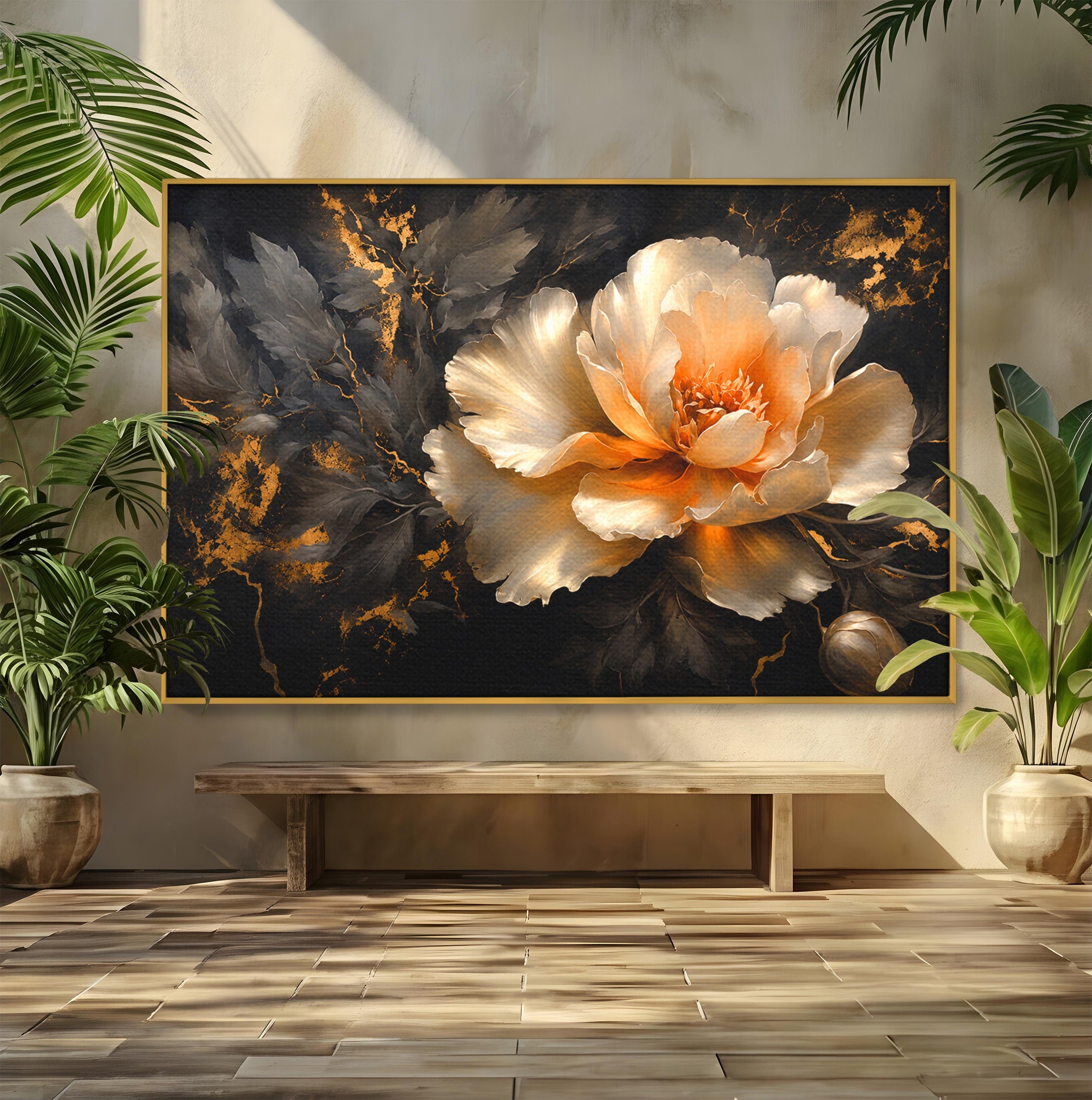 Tablou Canvas Premium LuxCanva® A1864, Floare Aurie, Floare, Auriu, Eleganta, Dormitor, Living, Culori Vibrante