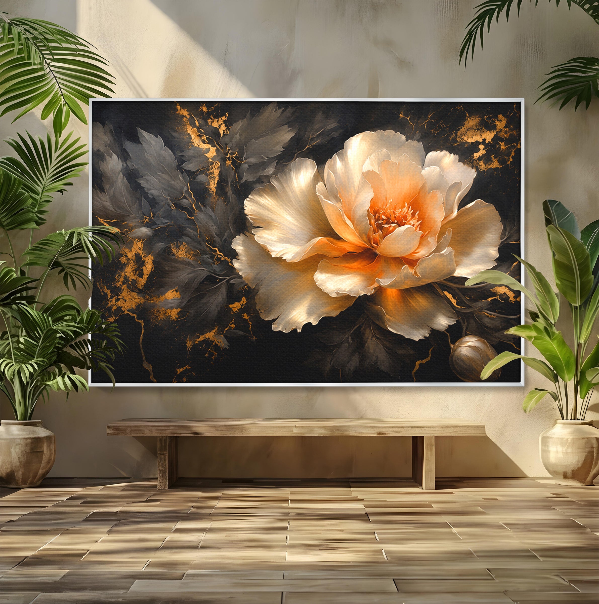 Tablou Canvas Premium LuxCanva® A1864, Floare Aurie, Floare, Auriu, Eleganta, Dormitor, Living, Culori Vibrante
