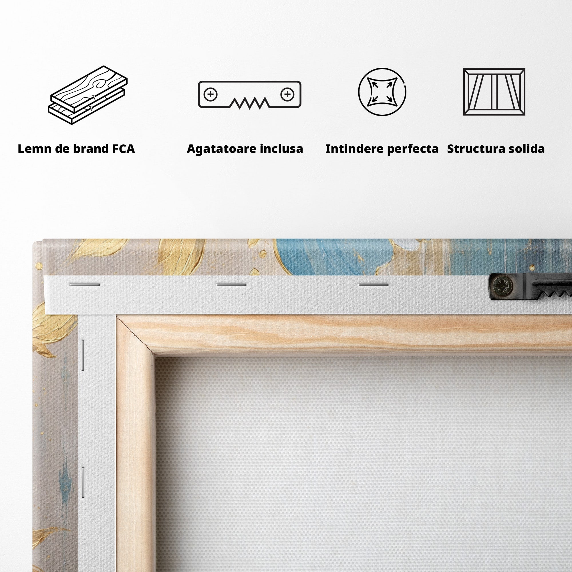 Tablou Canvas Premium LuxCanva® A1865, Armonie Albastră, Floare, Auriu, Albastru, Living, Natura, Culori Vibrante