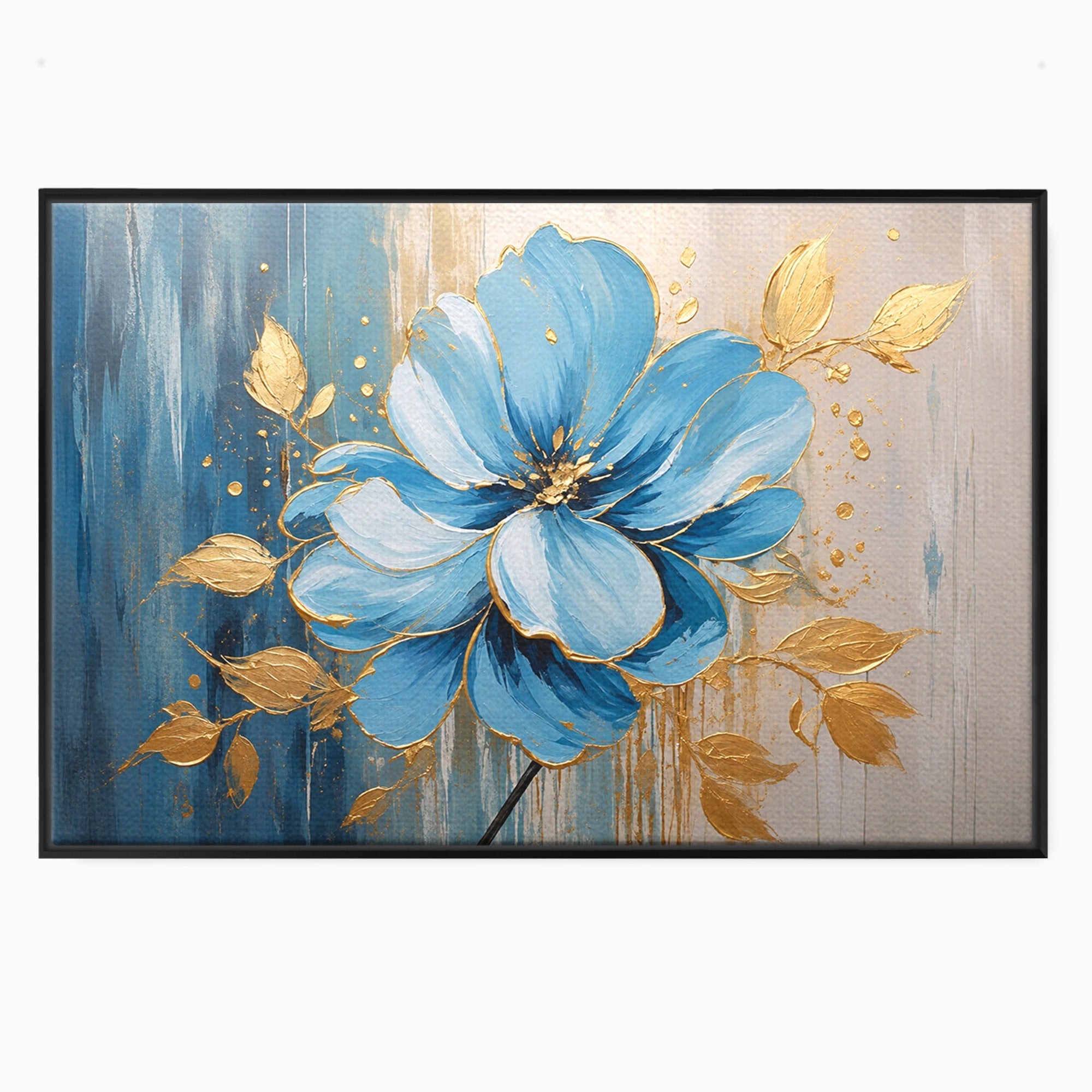 Tablou Canvas Premium LuxCanva® A1865, Armonie Albastră, Floare, Auriu, Albastru, Living, Natura, Culori Vibrante