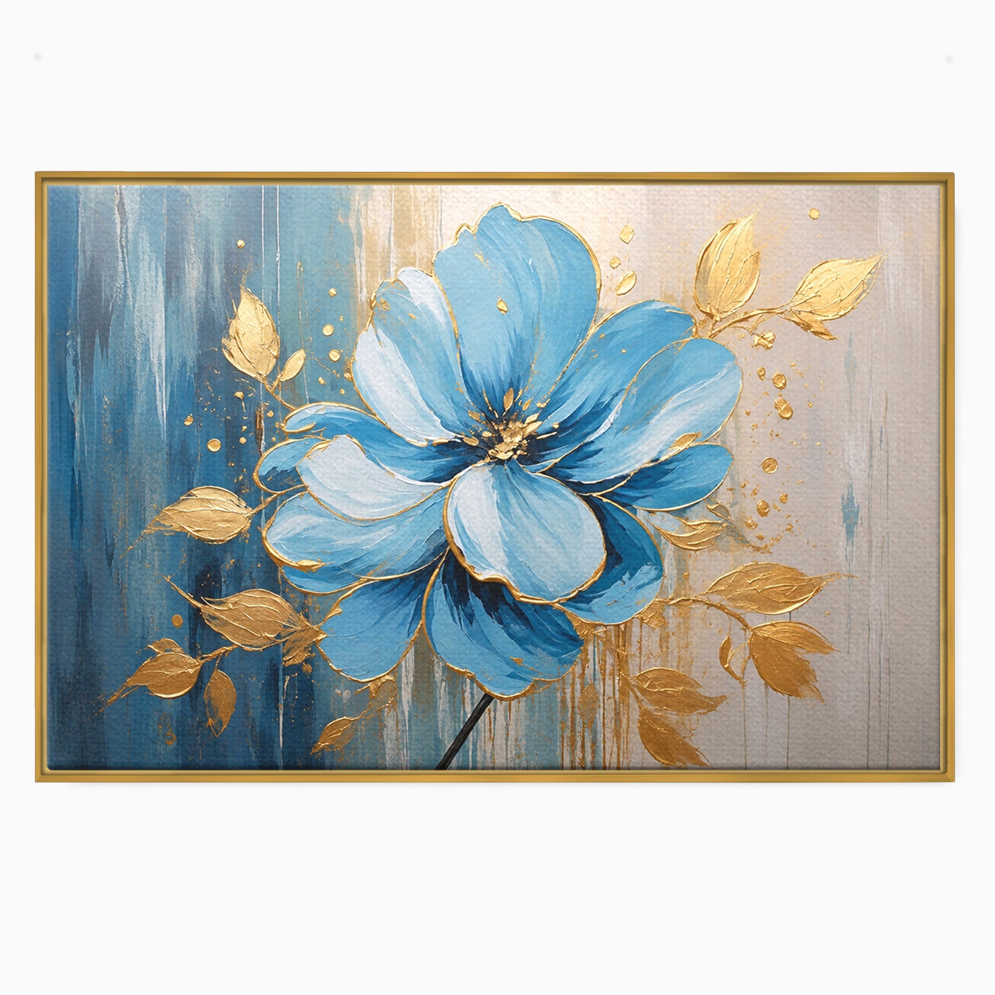 Tablou Canvas Premium LuxCanva® A1865, Armonie Albastră, Floare, Auriu, Albastru, Living, Natura, Culori Vibrante
