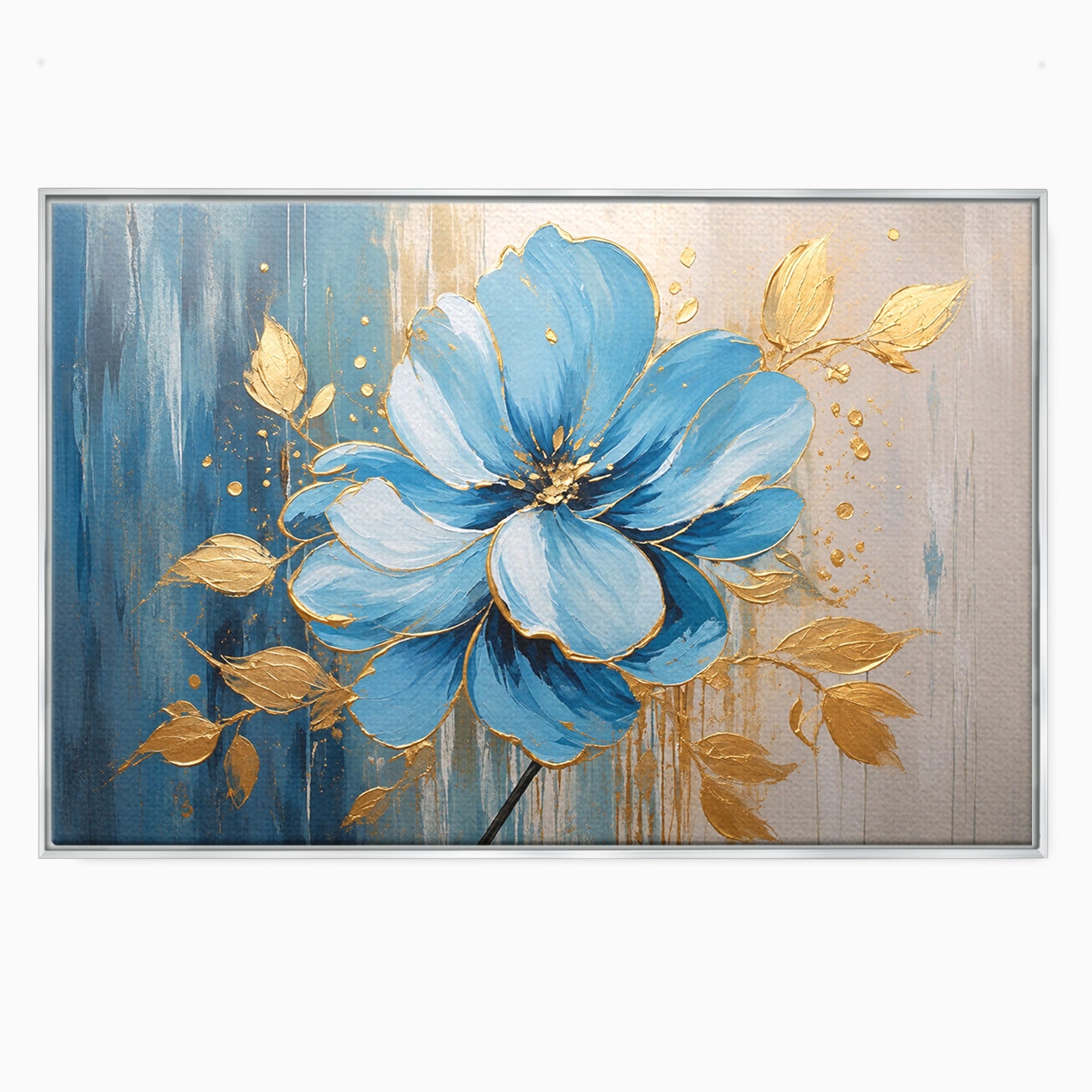 Tablou Canvas Premium LuxCanva® A1865, Armonie Albastră, Floare, Auriu, Albastru, Living, Natura, Culori Vibrante