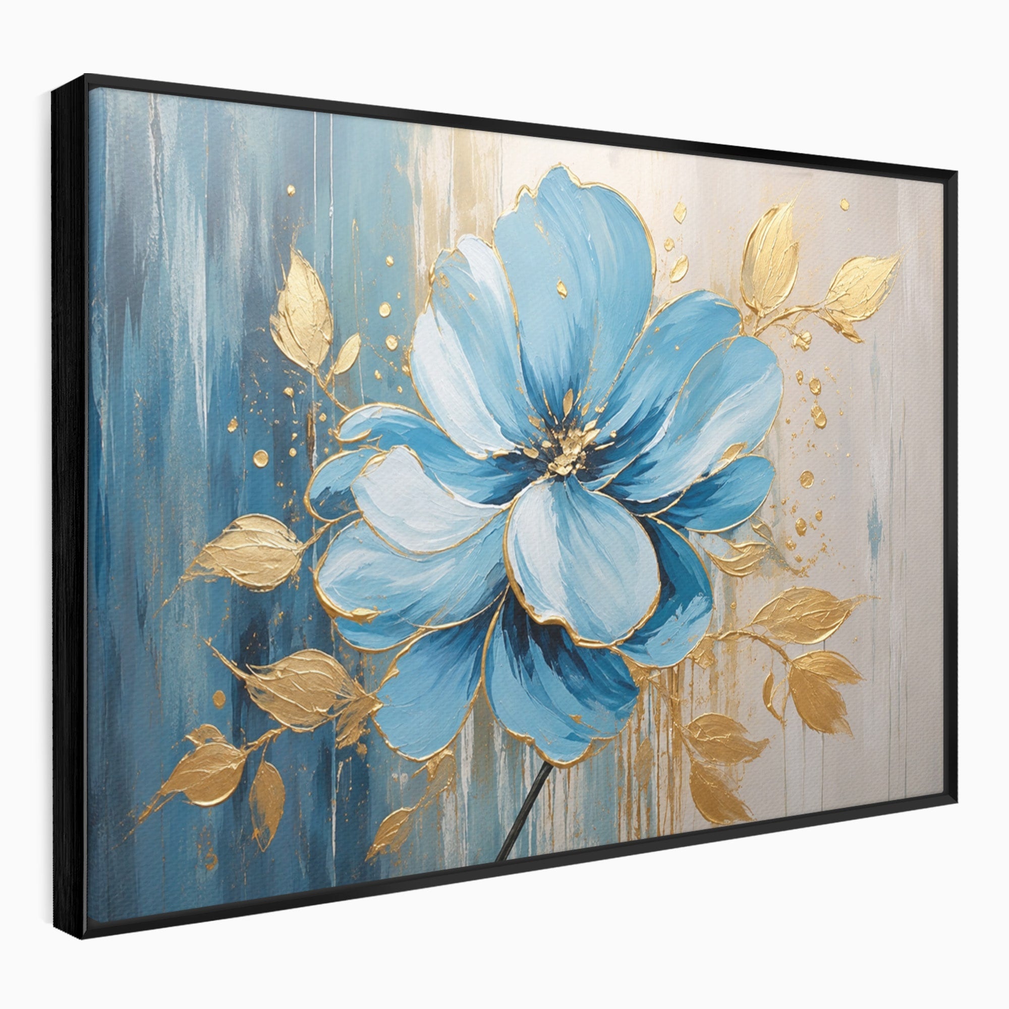 Tablou Canvas Premium LuxCanva® A1865, Armonie Albastră, Floare, Auriu, Albastru, Living, Natura, Culori Vibrante