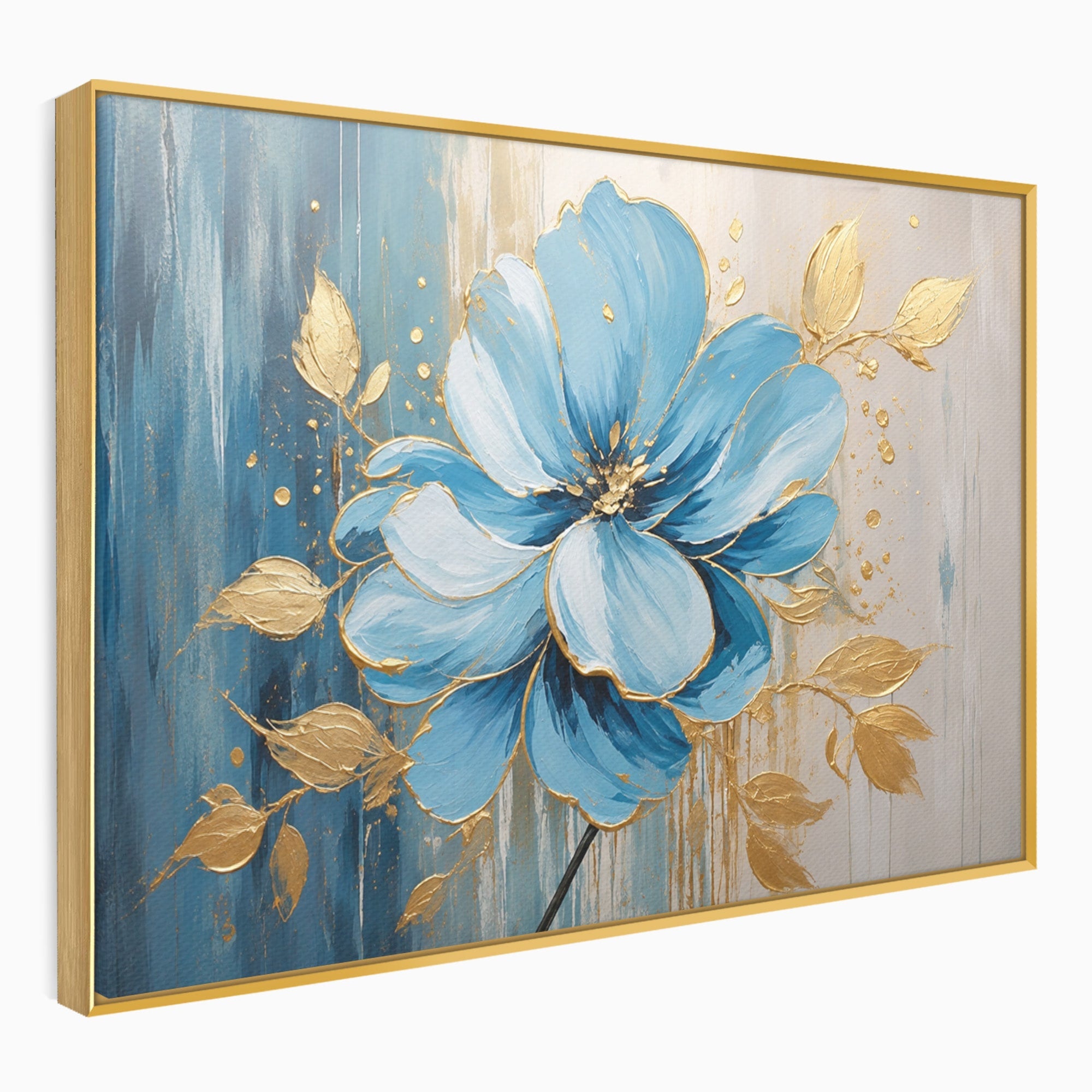 Tablou Canvas Premium LuxCanva® A1865, Armonie Albastră, Floare, Auriu, Albastru, Living, Natura, Culori Vibrante